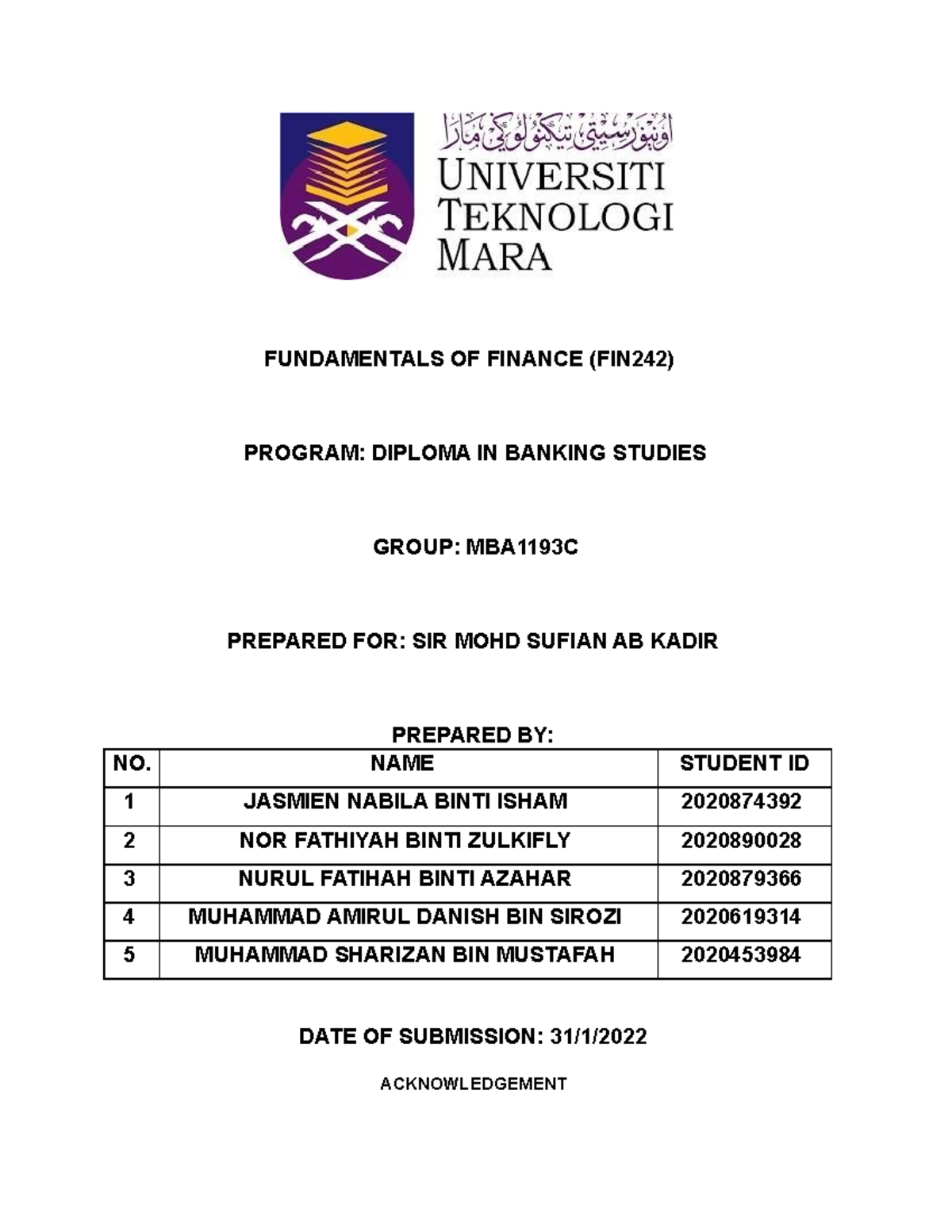 Group Assignment Airasia Mba1193f Fundamentals Of Finance Fin242