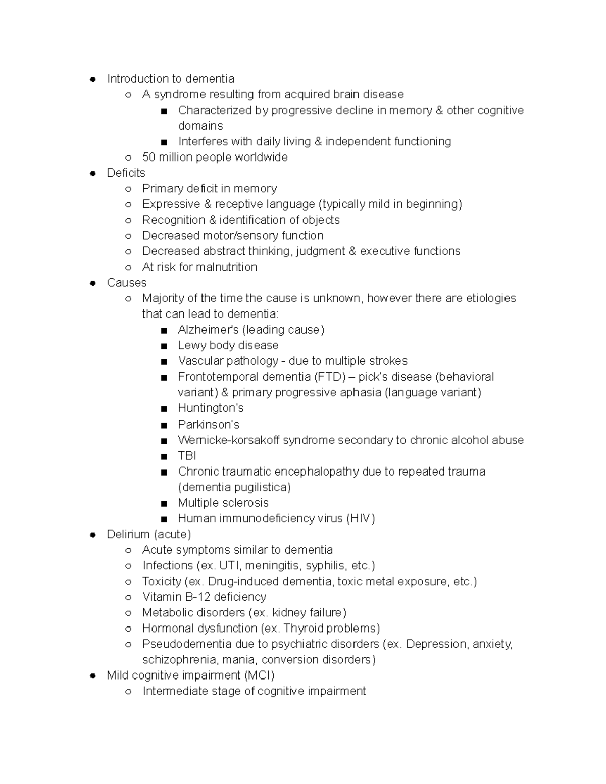 Introduction to dementia - UTI, meningitis, syphilis, etc.) Toxicity ...