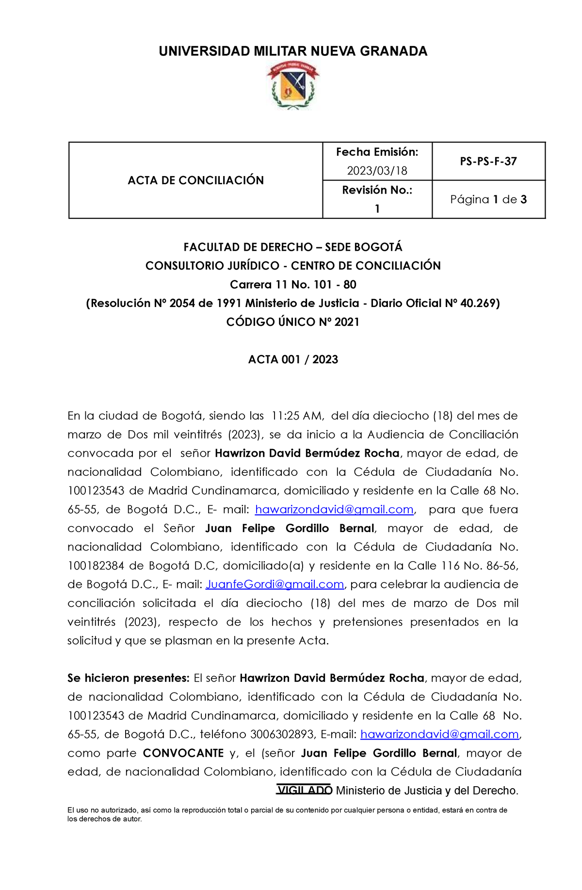 Acta Acuerdo De Pago Acta De ConciliaciÓn Fecha Emisión 20230318 Ps Ps F Revisión No 1 0829