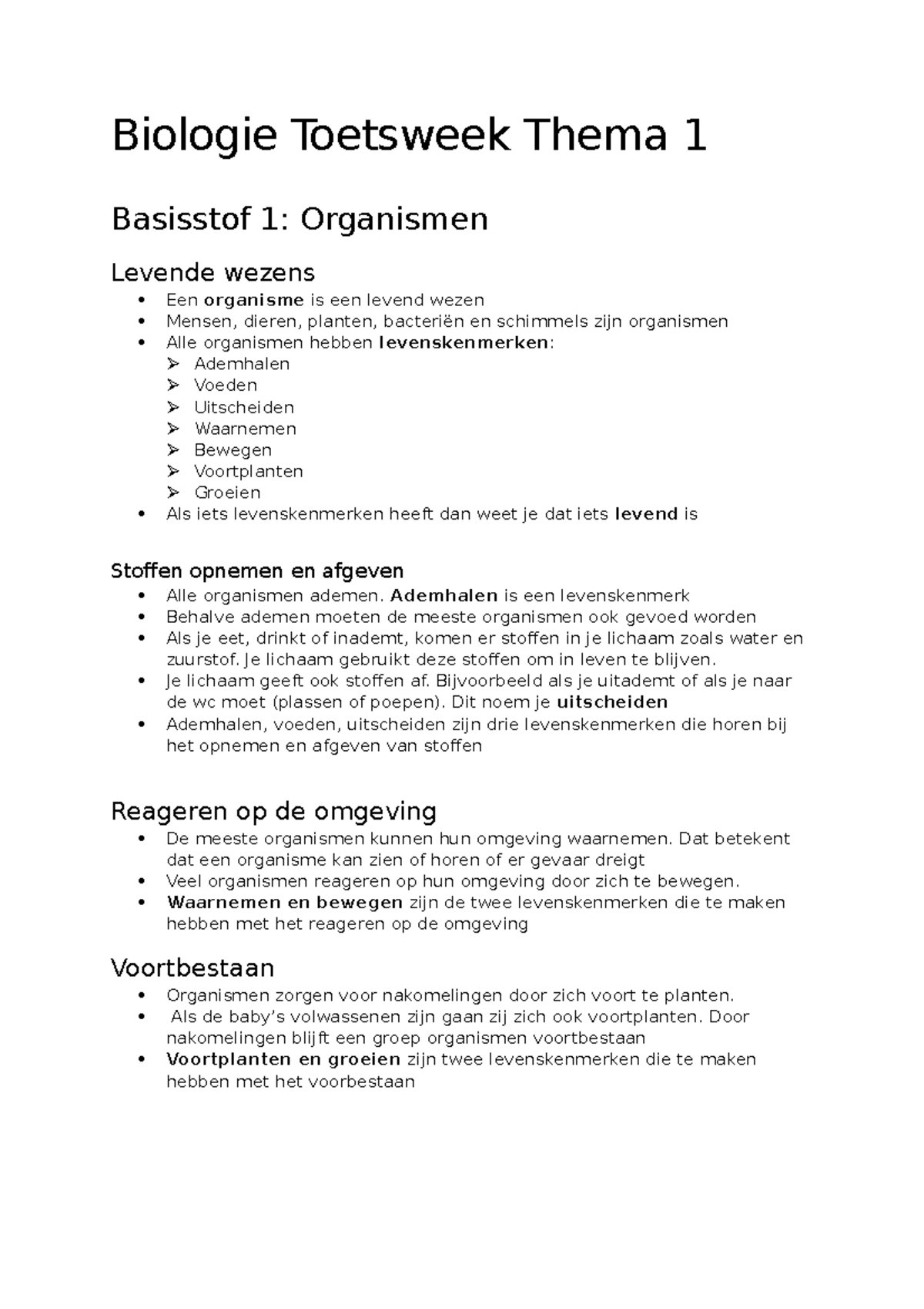 Biologie Bvj 1 Havo Thema 1 - Biologie Toetsweek Thema 1 Basisstof 1 ...