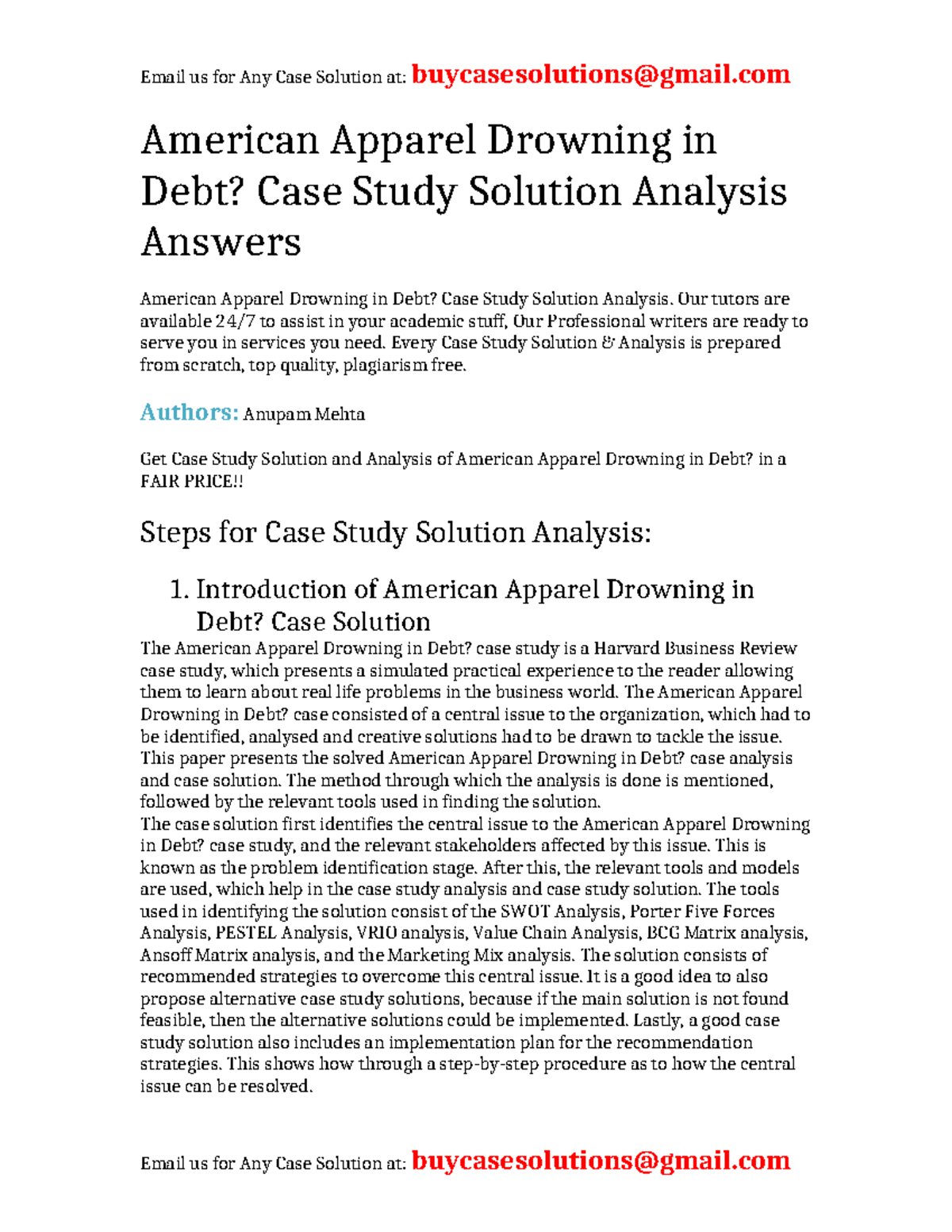 Case Solution American Apparel Drowning in Debt - American Apparel ...