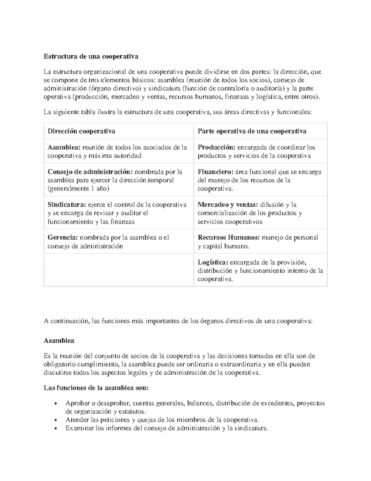 Tarea 2 comunicacion interna - Estructura de una cooperativa La ...