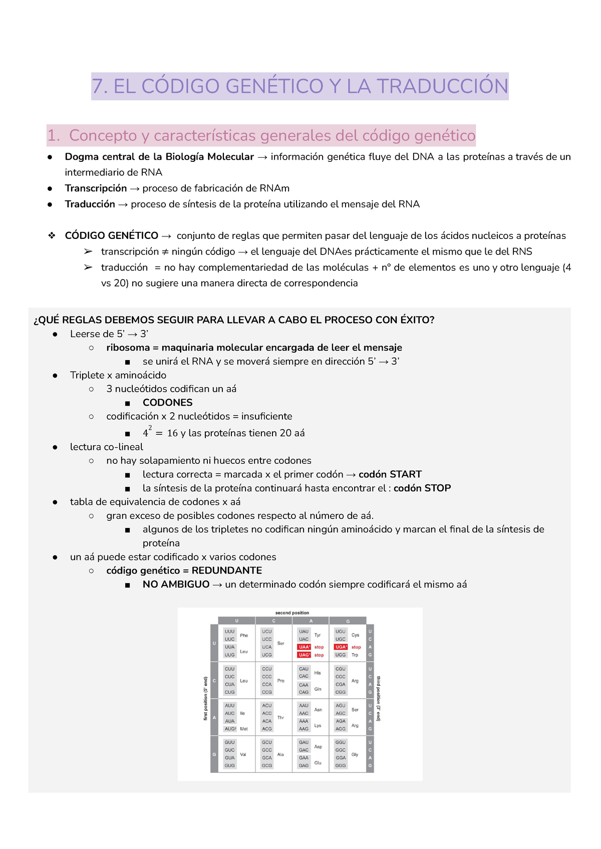 7 El Código Genético Y La Traducción 7 El CÓdigo GenÉtico Y La TraducciÓn 1 Concepto Y 1457