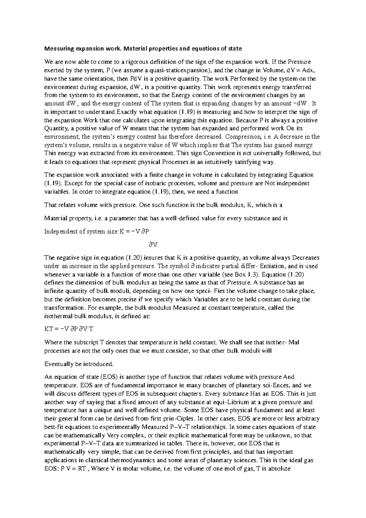 Measuring expansion work. Material properties and equations of state ...