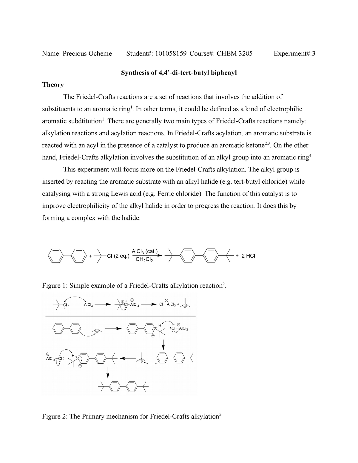 Synthesis Of 4 4 Di Tert Butyl Biphenyl Prelab Studocu