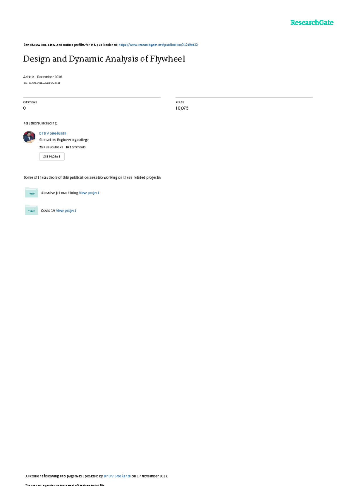 Design and Dynamic Analysis of Flywheel - See discussions, stats, and ...