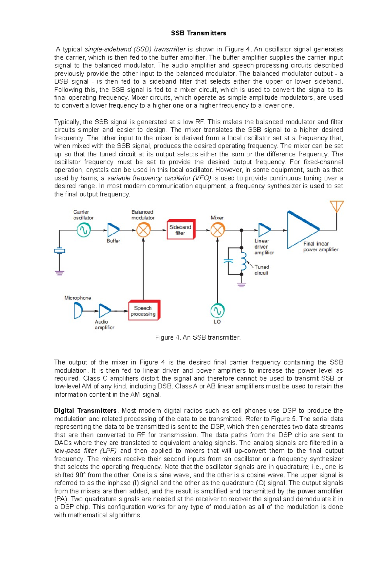 SSB Transmitters An oscillator signal generates the carrier, which is