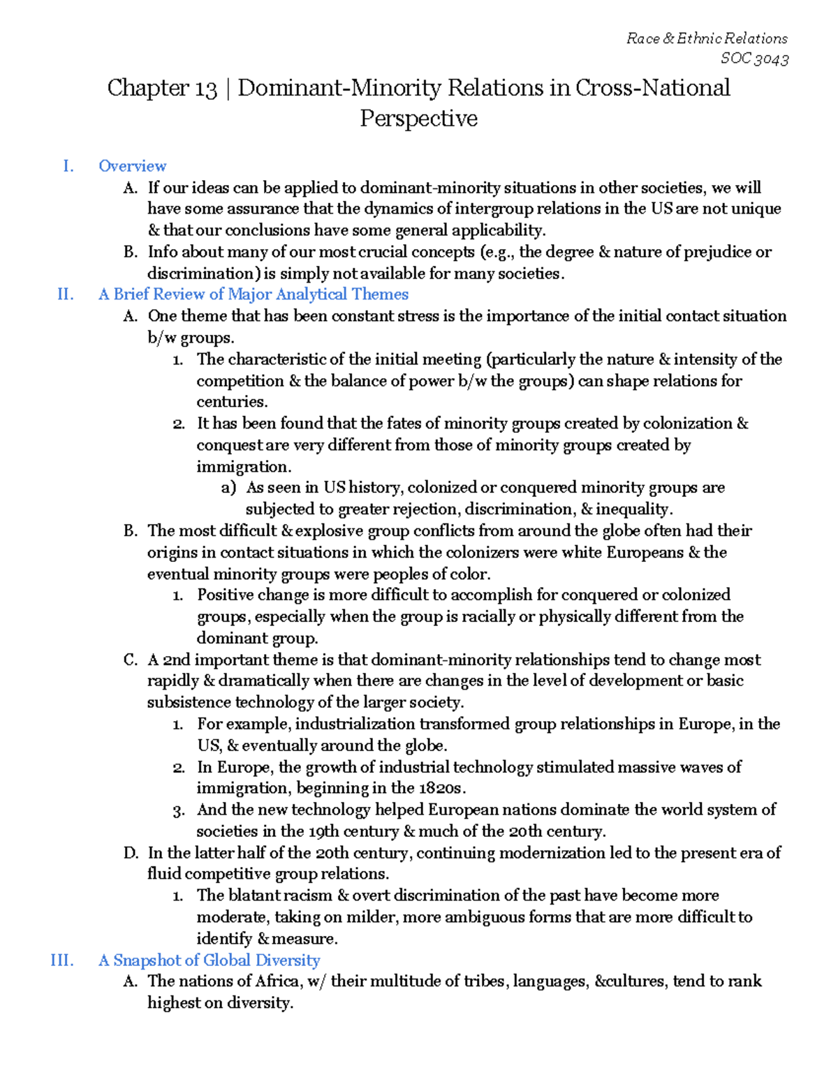 SOC 3043 | Race and Ethnic Relations | Chapter 13 | Dominant-Minority ...