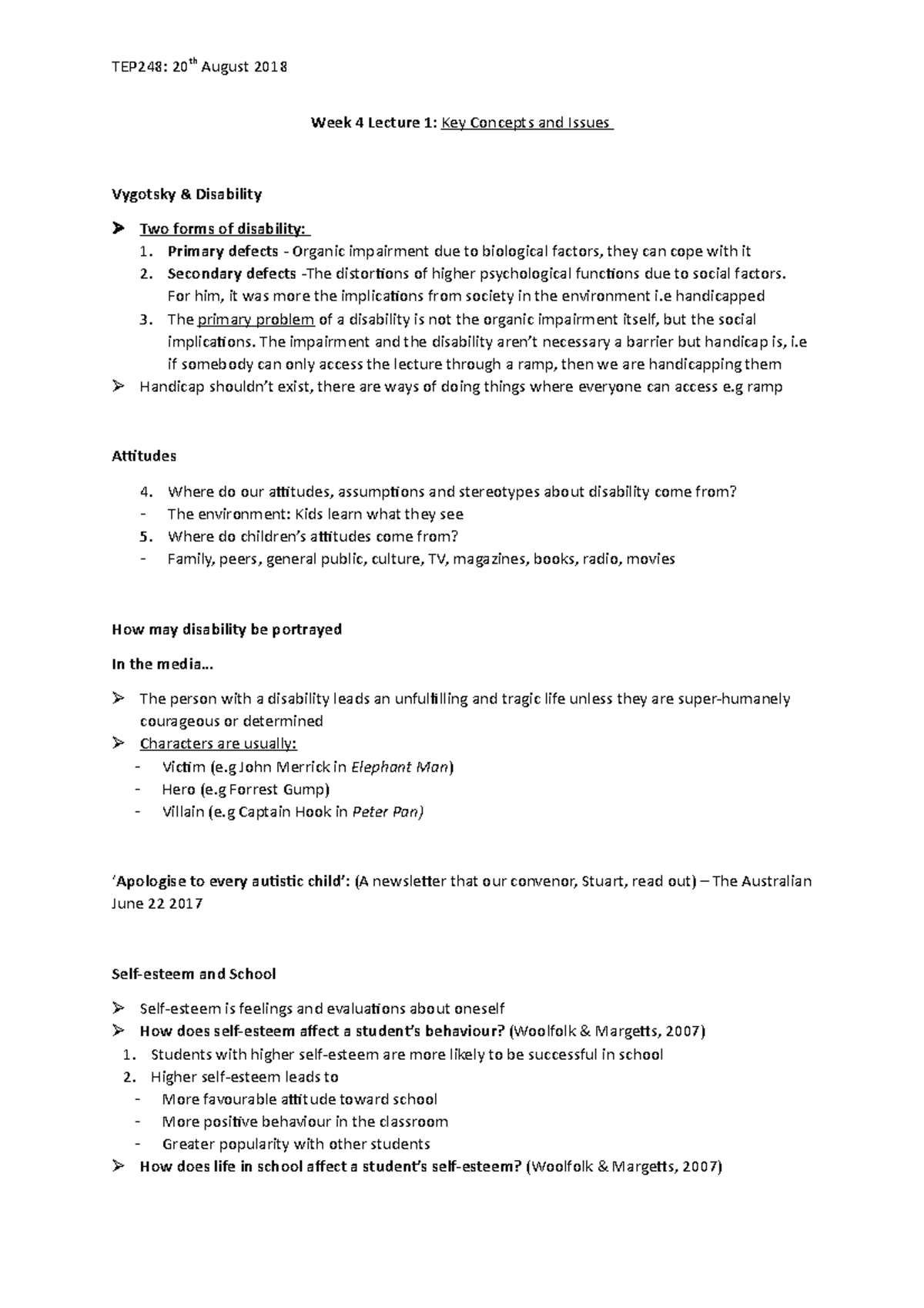 TEP248 W4 L1 - Detailed lecture notes - TEP248: 20th August 2018 Week 4 ...