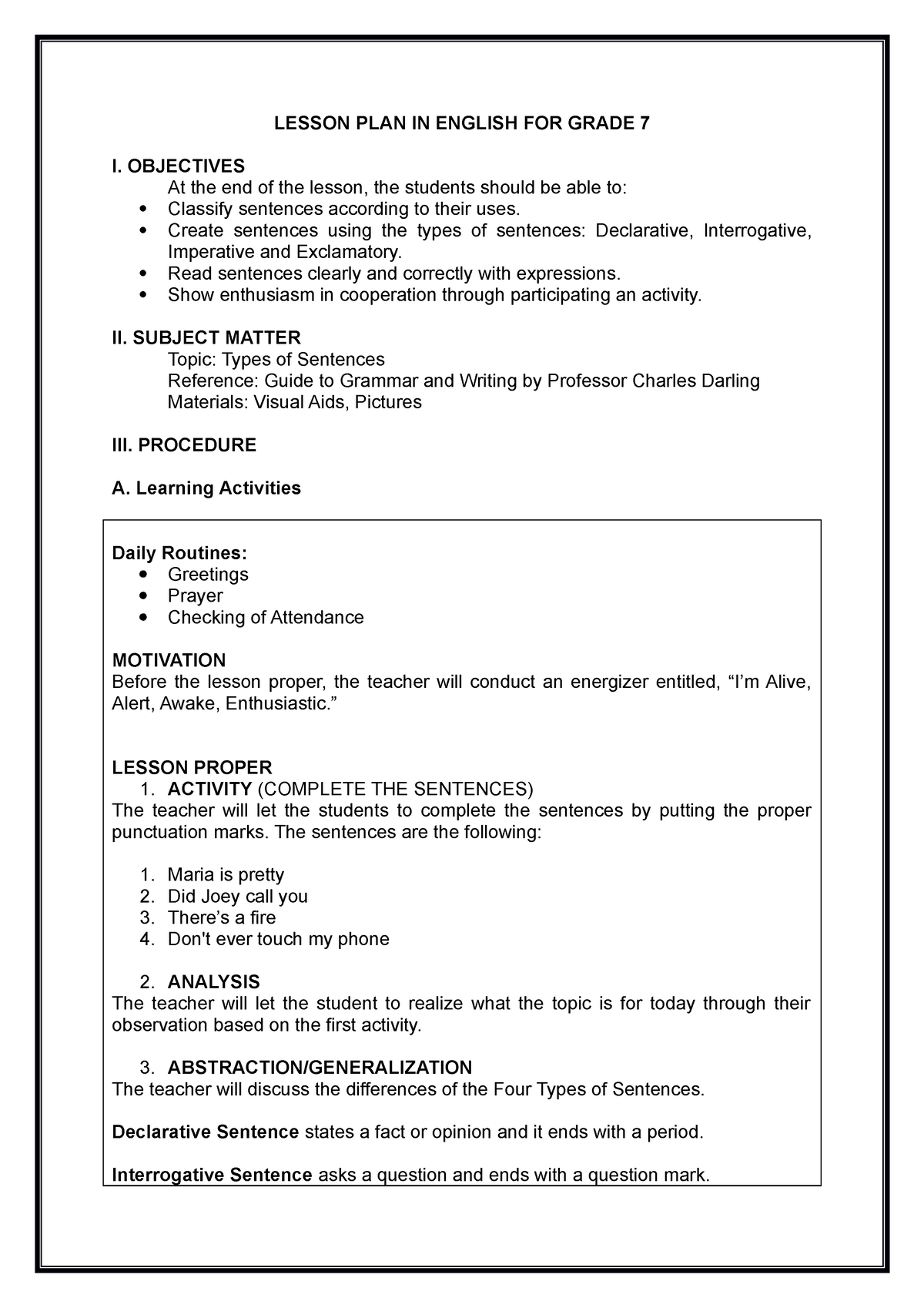 471265572 Semi Detailed Lesson Plan In English 7 - Lesson Plan In 