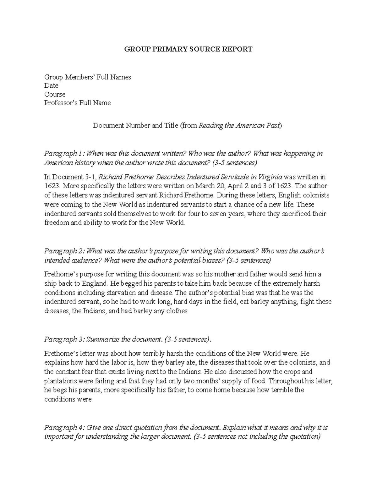 Group Primary Source Report - GROUP PRIMARY SOURCE REPORT Group Members ...
