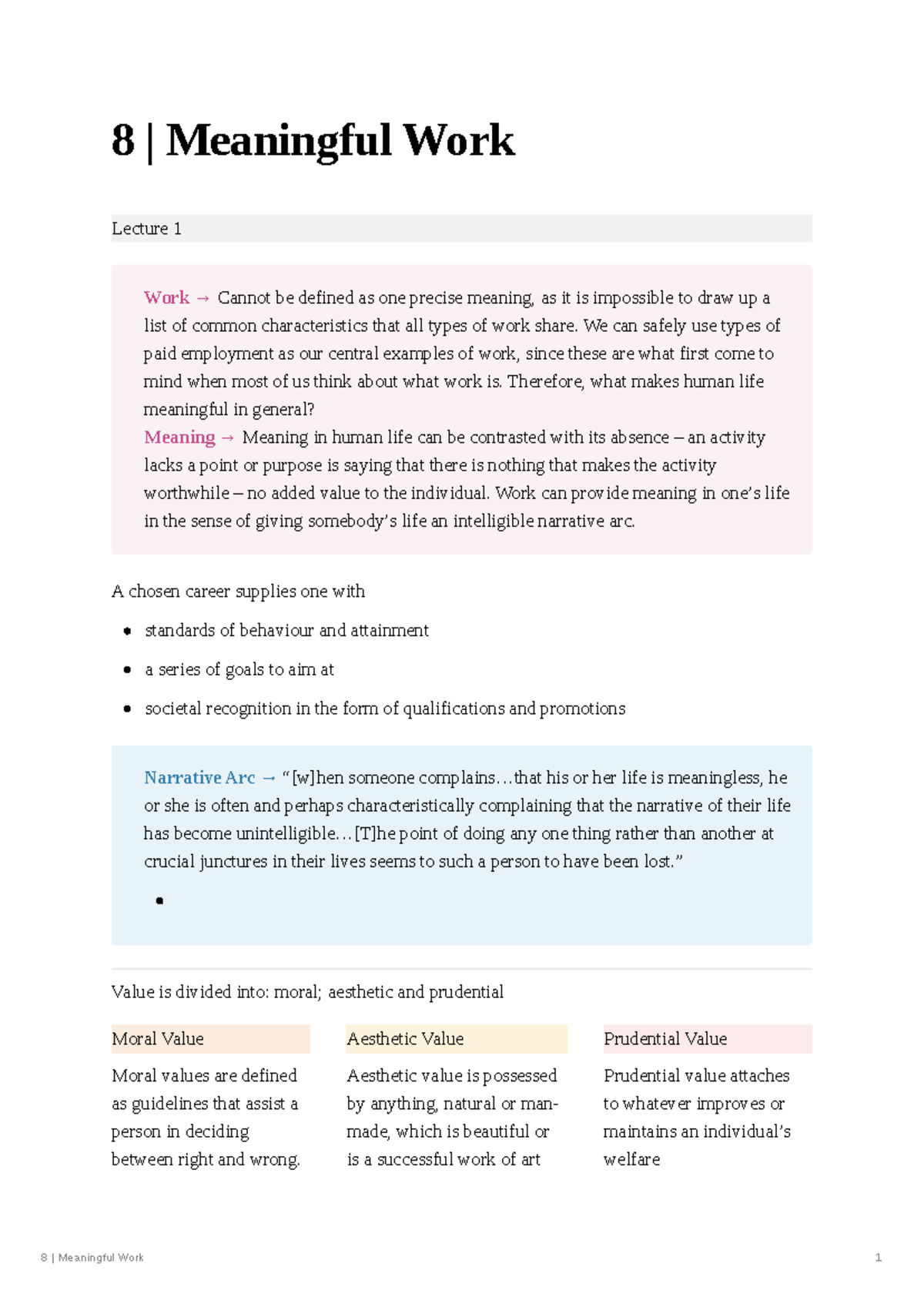 topic 8 Meaningful Work - 8 | Meaningful Work Lecture 1 Work → Cannot ...