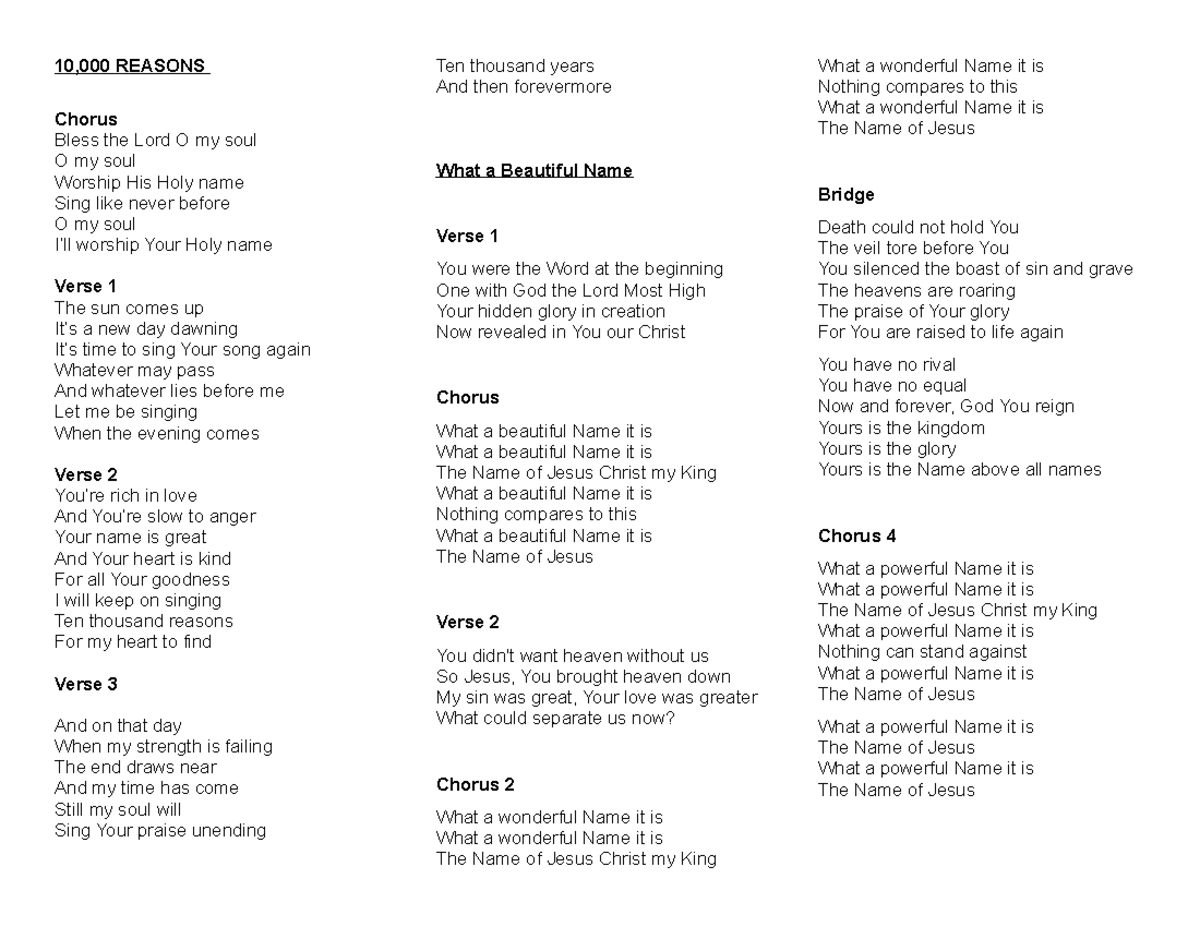 3 - none - 10,000 REASONS Chorus Bless the Lord O my soul O my soul ...