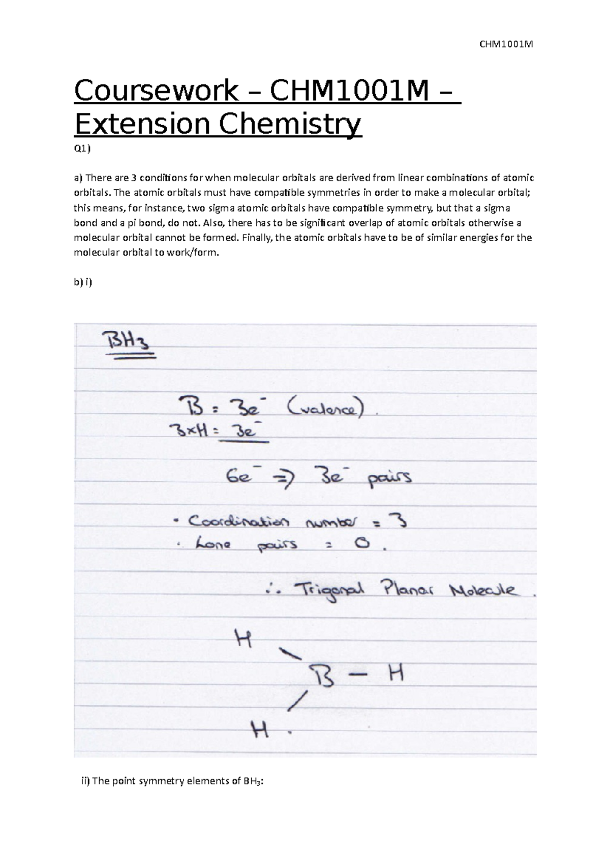 Chem Extension 1 Coursework CHM1001M Coursework CHM1001M