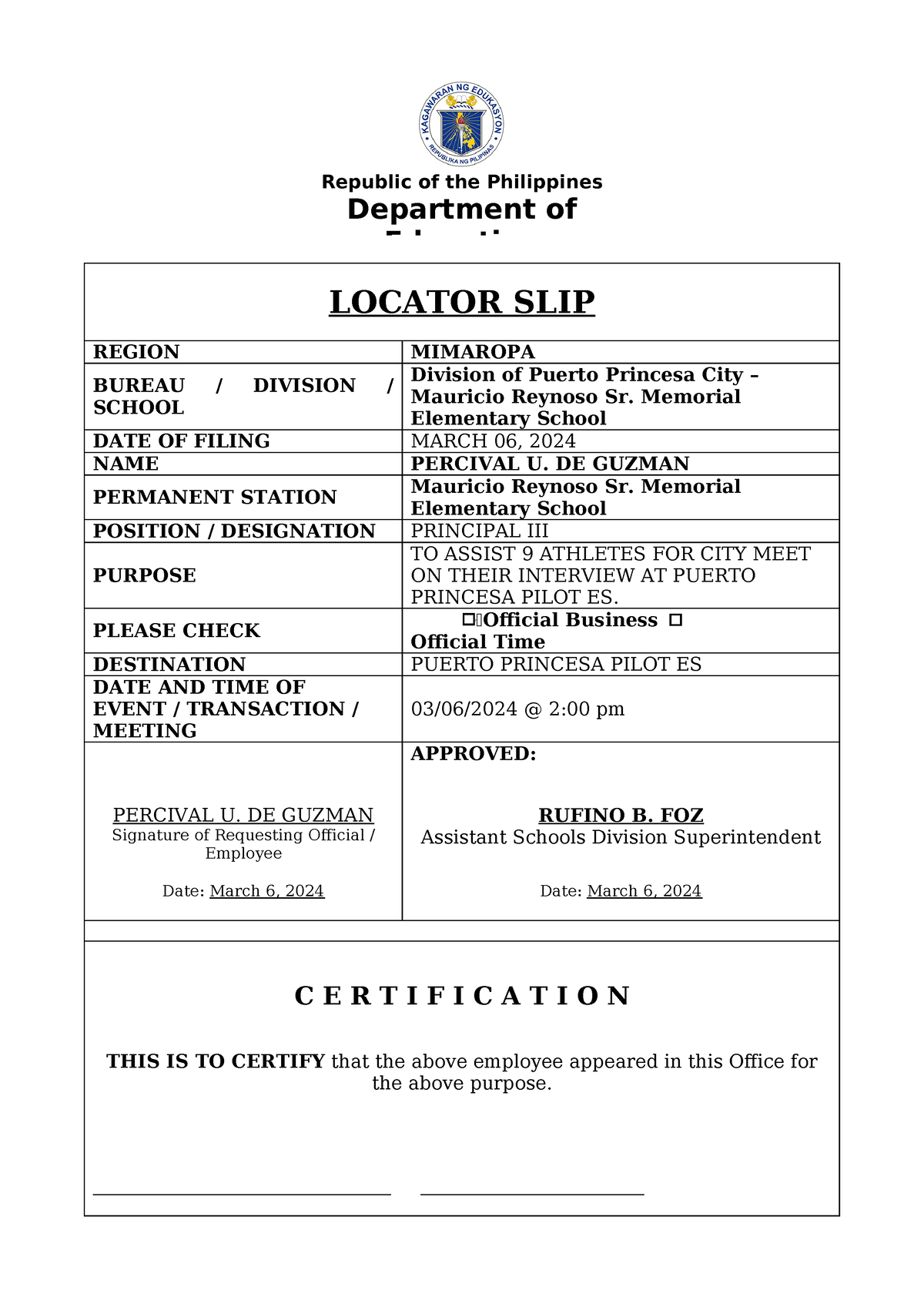 Locator Slip Sir Val - Use as MOV - Republic of the Philippines ...