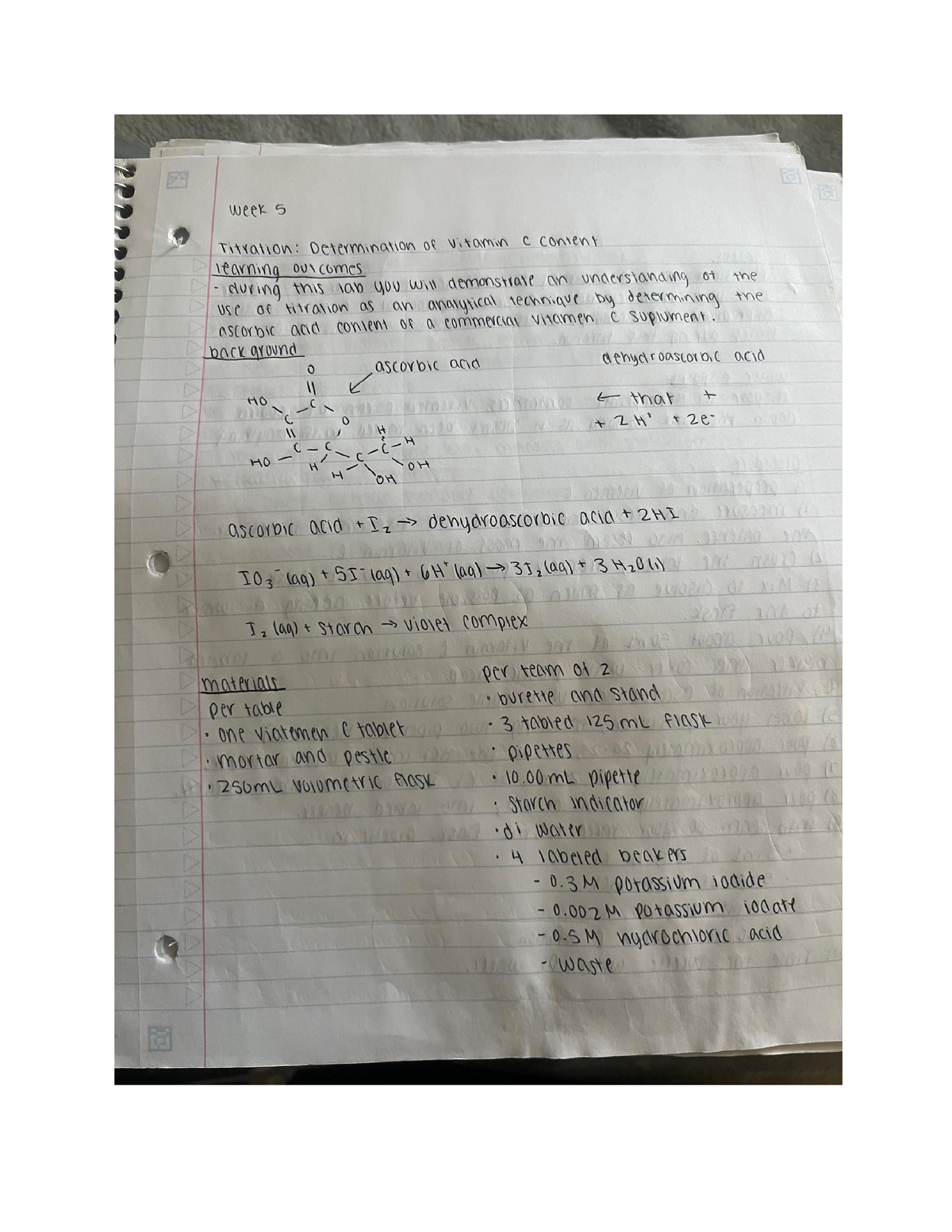 Titration Lab Notebook For Chem 110 Week 5 Titration Determination Of Vitamin C Content 8742