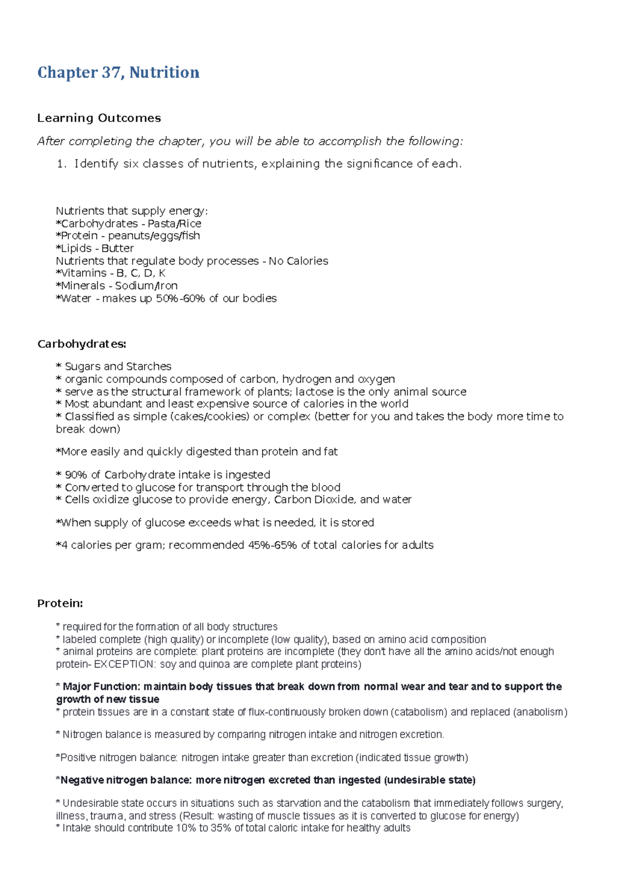 Chapter 37 Nutrition Notes - Chapter 37, Nutrition Learning Outcomes ...