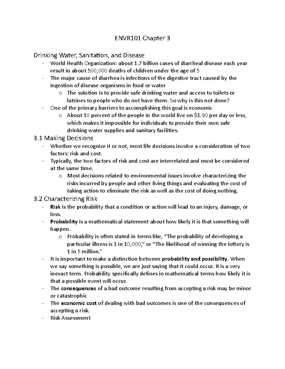 ENVR101 Chapter 3 - All notes from slides in lectures along with ...