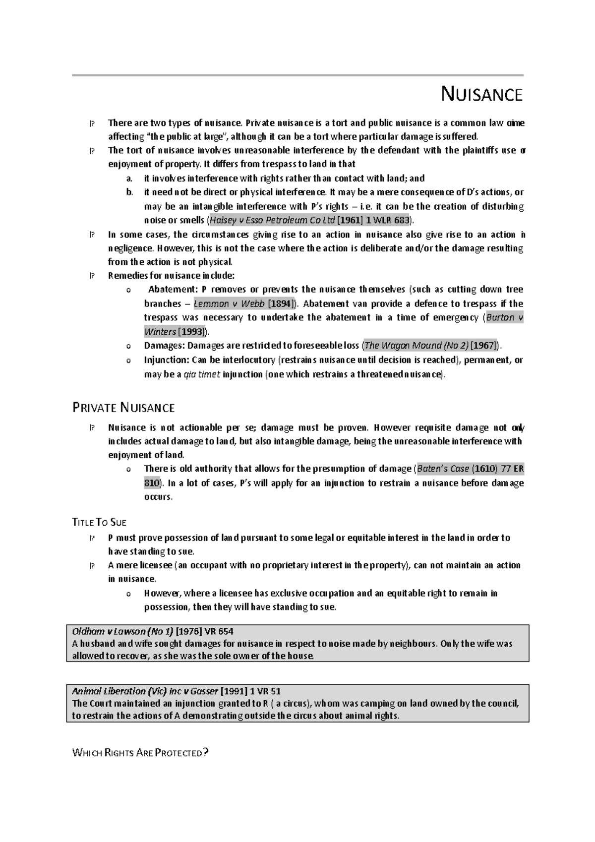 Tort Law Nuisance Oldham v Lawson (No 1) [1976] VR 654 A husband and