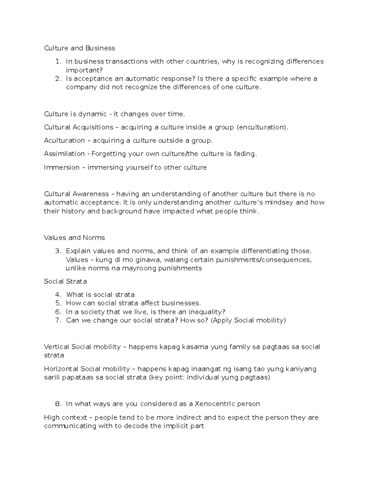 International Business and Trade - Culture and Business 1. In business ...