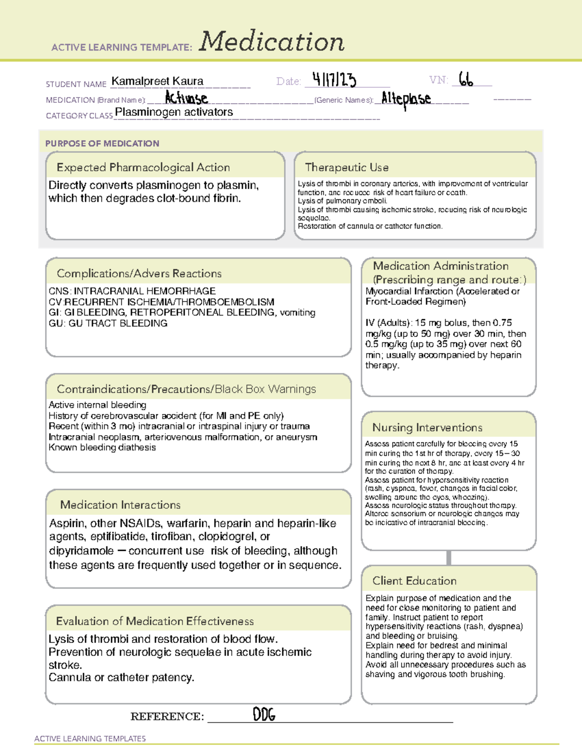 Alteplase ATI Template. ACTIVE LEARNING TEMPLATES ACTIVE LEARNING