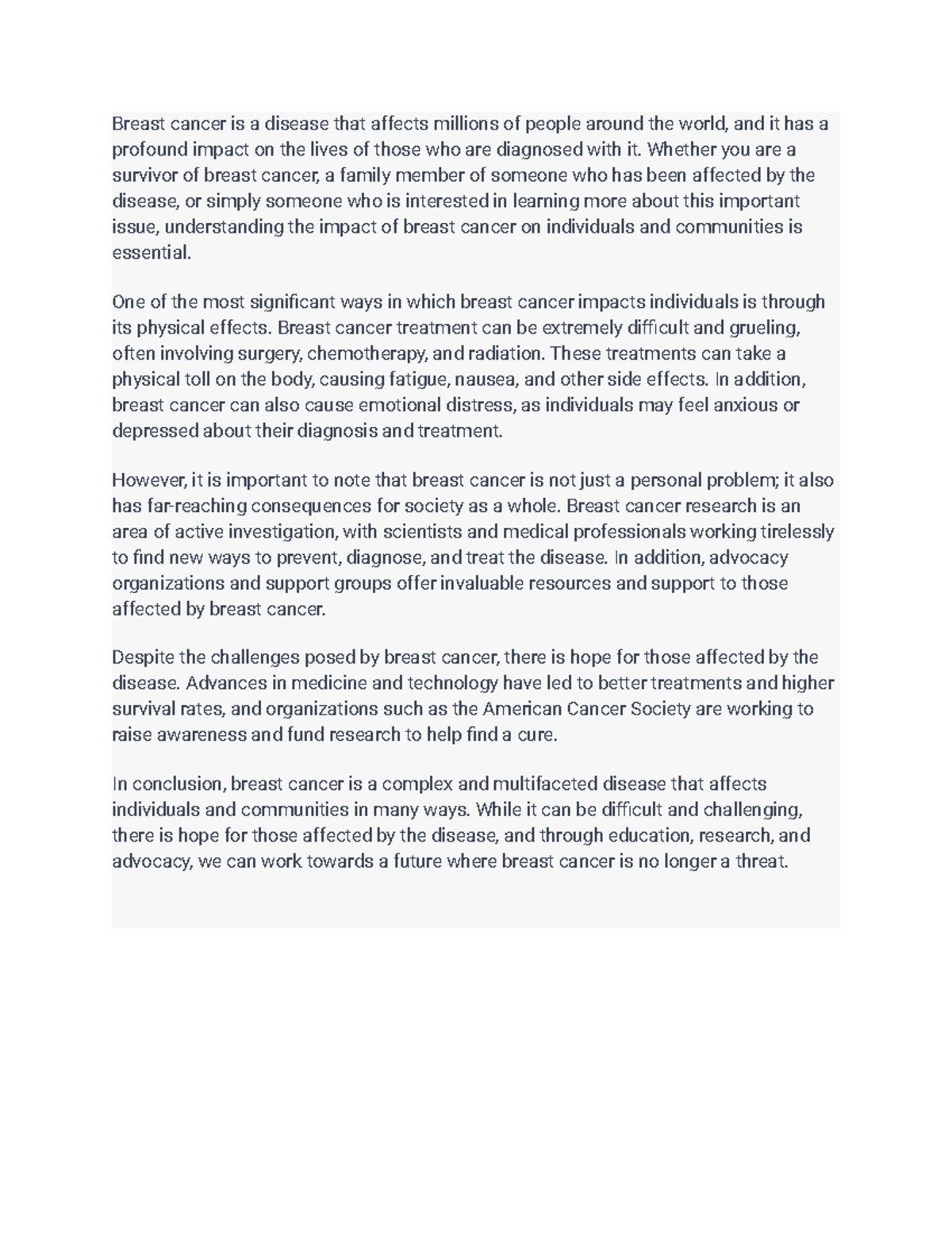 Breast cancer notes - Breast cancer is a disease that affects millions ...