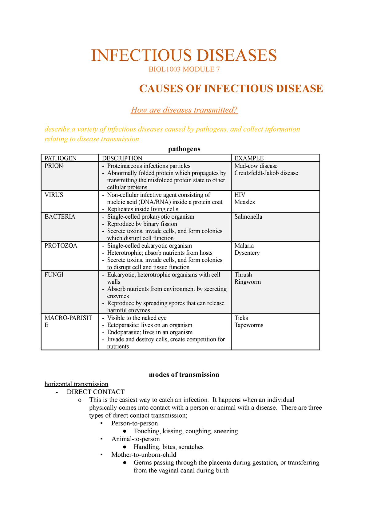 causes of infectious diseases essay