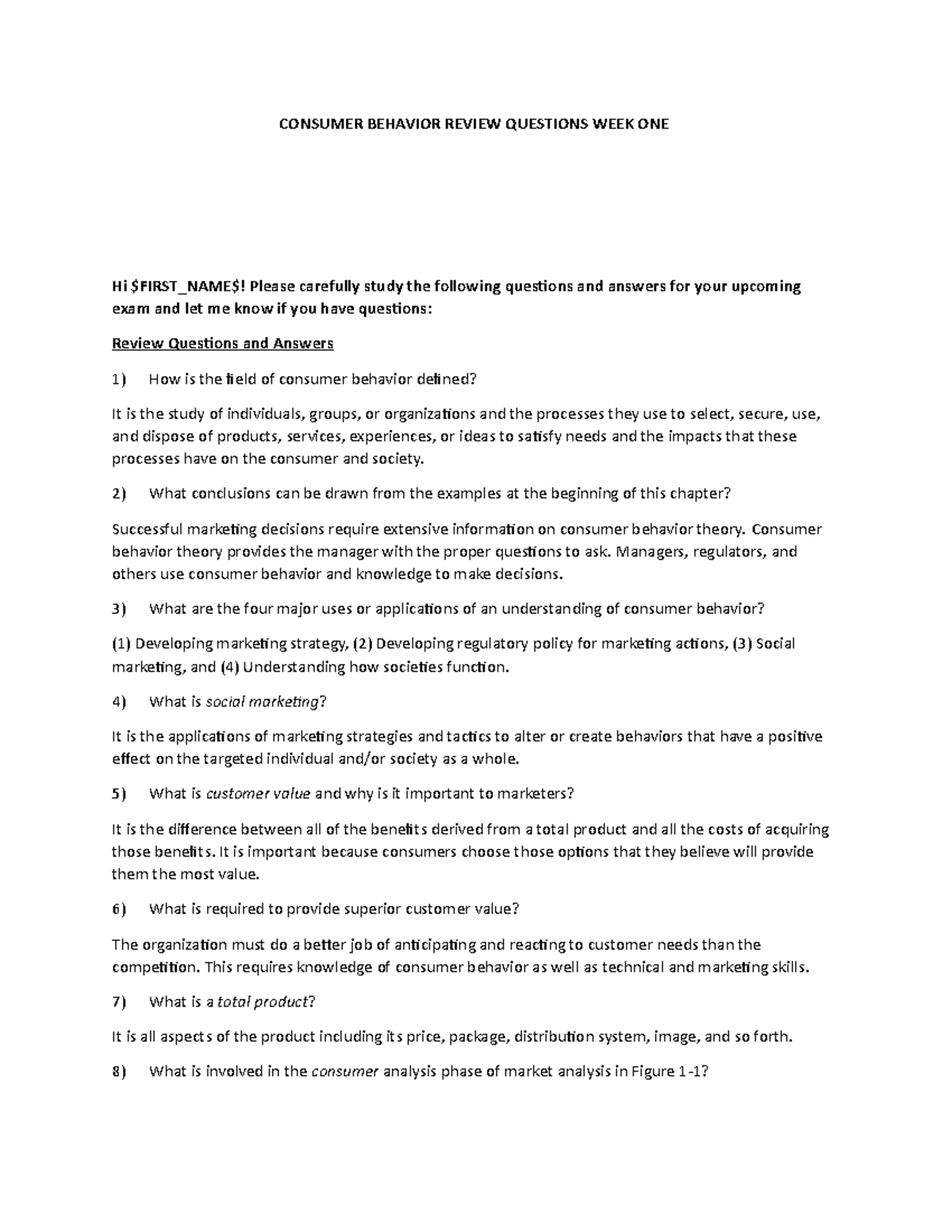 Consumer Behavior Review Questions - CONSUMER BEHAVIOR REVIEW QUESTIONS ...
