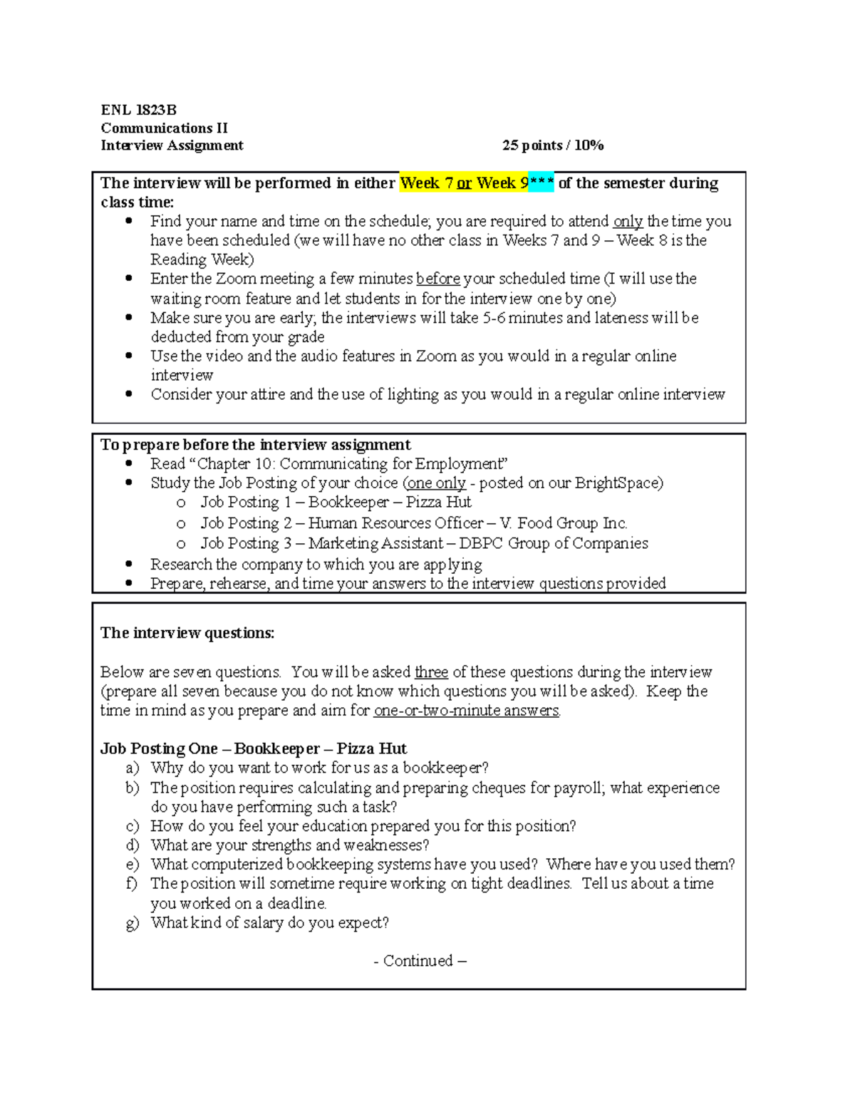 interviewing presentation assignment