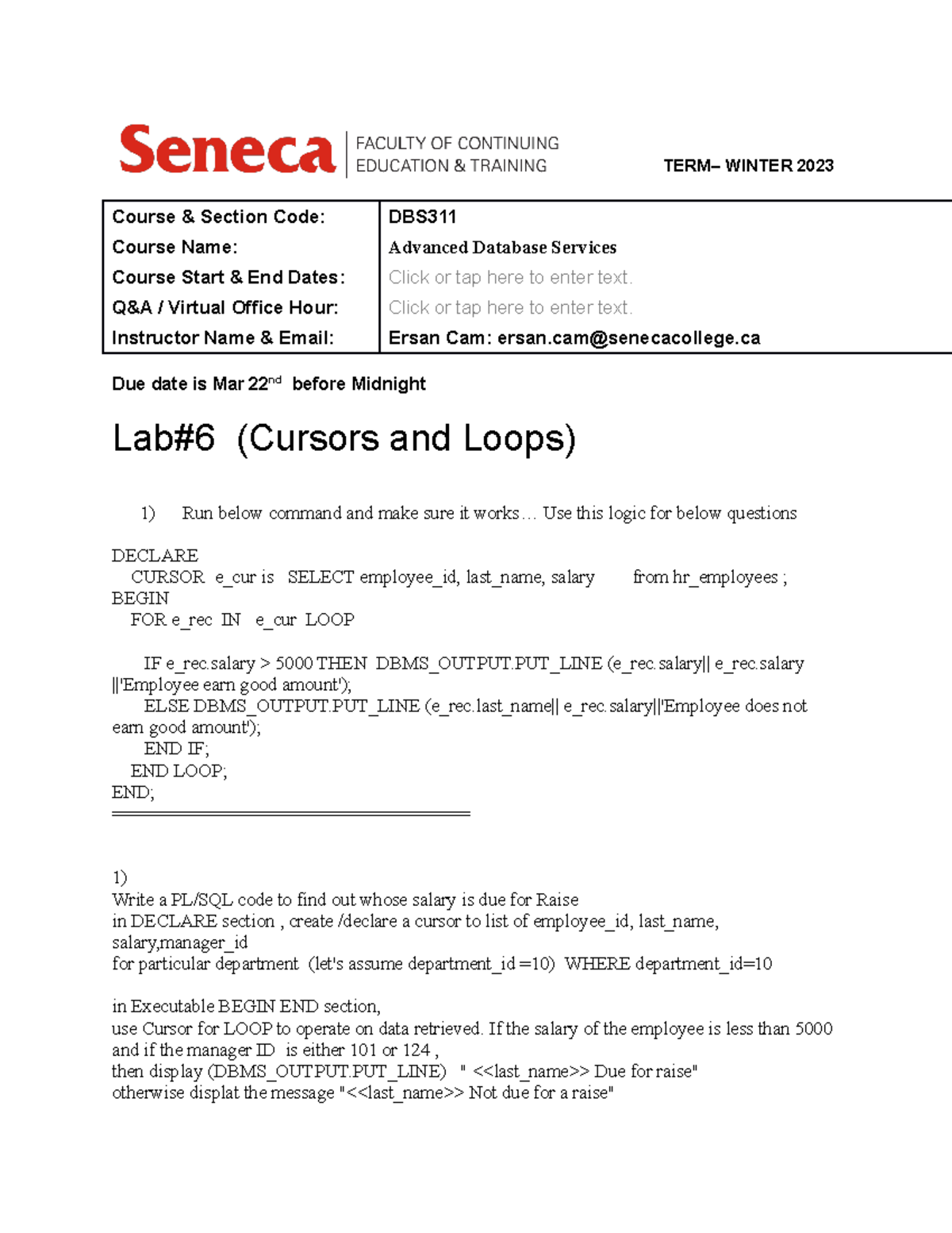 Lab06 Cursors and Loops W23-NAA (Day School 311)-2 - TERM– WINTER 2023 ...