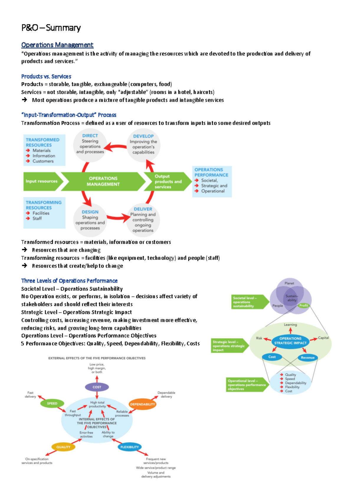 Summary Processes and Operations - P&O – Summary OperaƟons Management ...