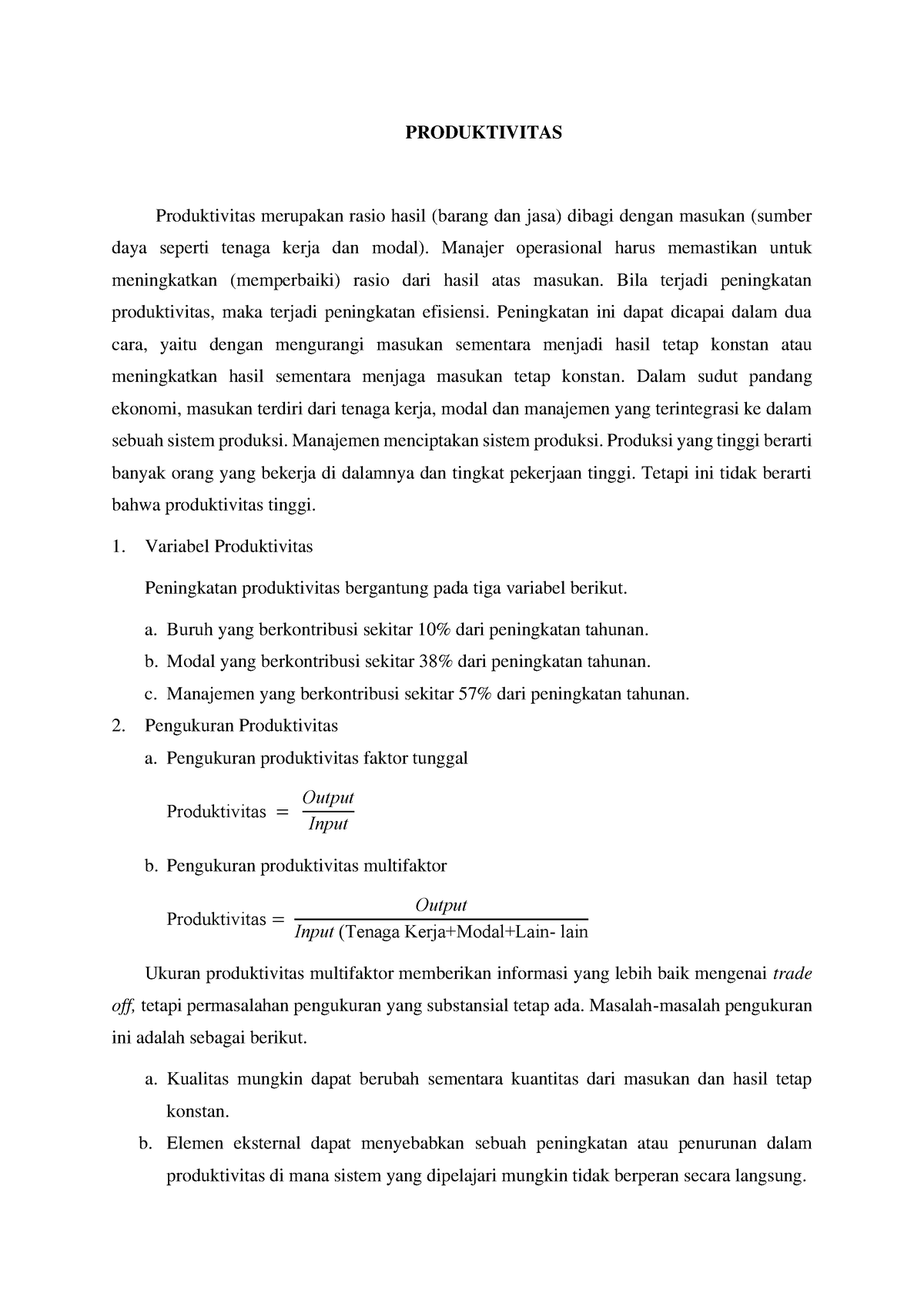 Produktivitas - PRODUKTIVITAS Produktivitas Merupakan Rasio Hasil ...