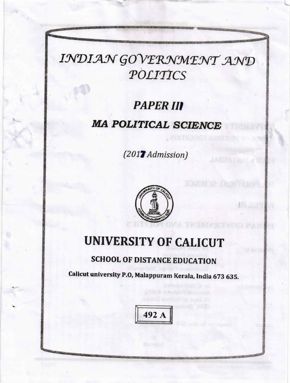 Political Science Study Material- Paper III - UNIVERSITY OF CALICUT ...