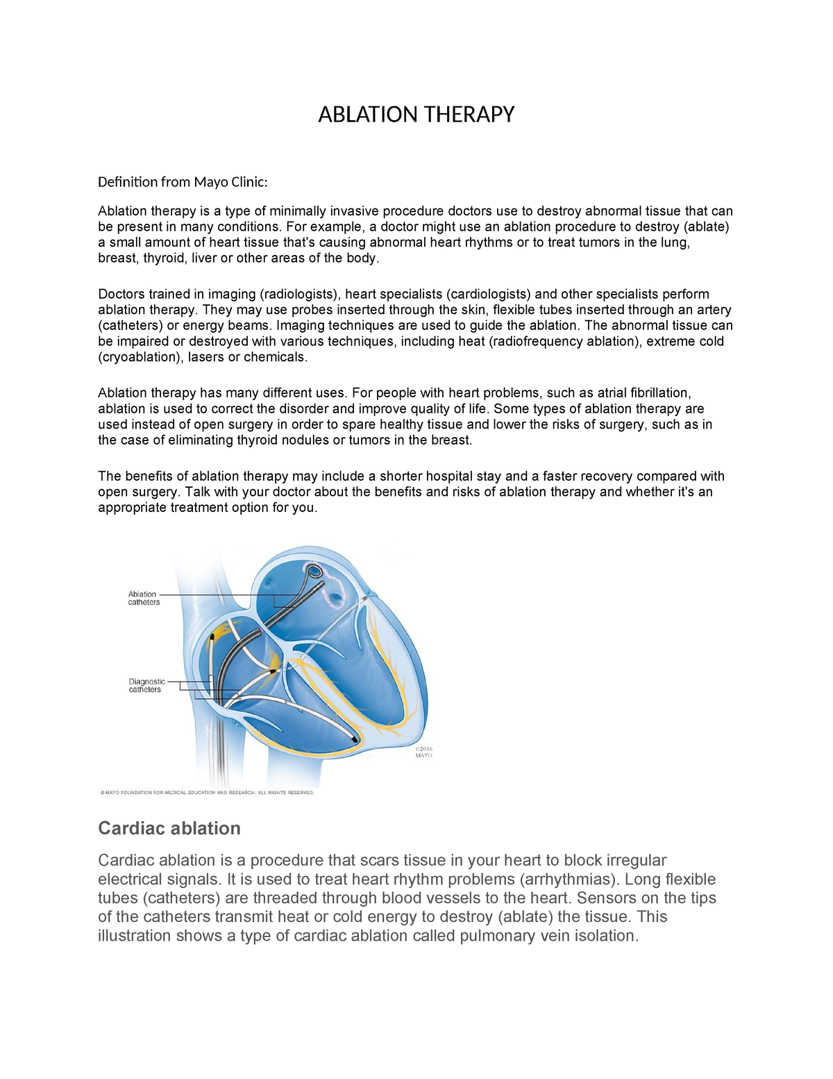 Ablation - ABLATION THERAPY Definition from Mayo Clinic: Ablation ...