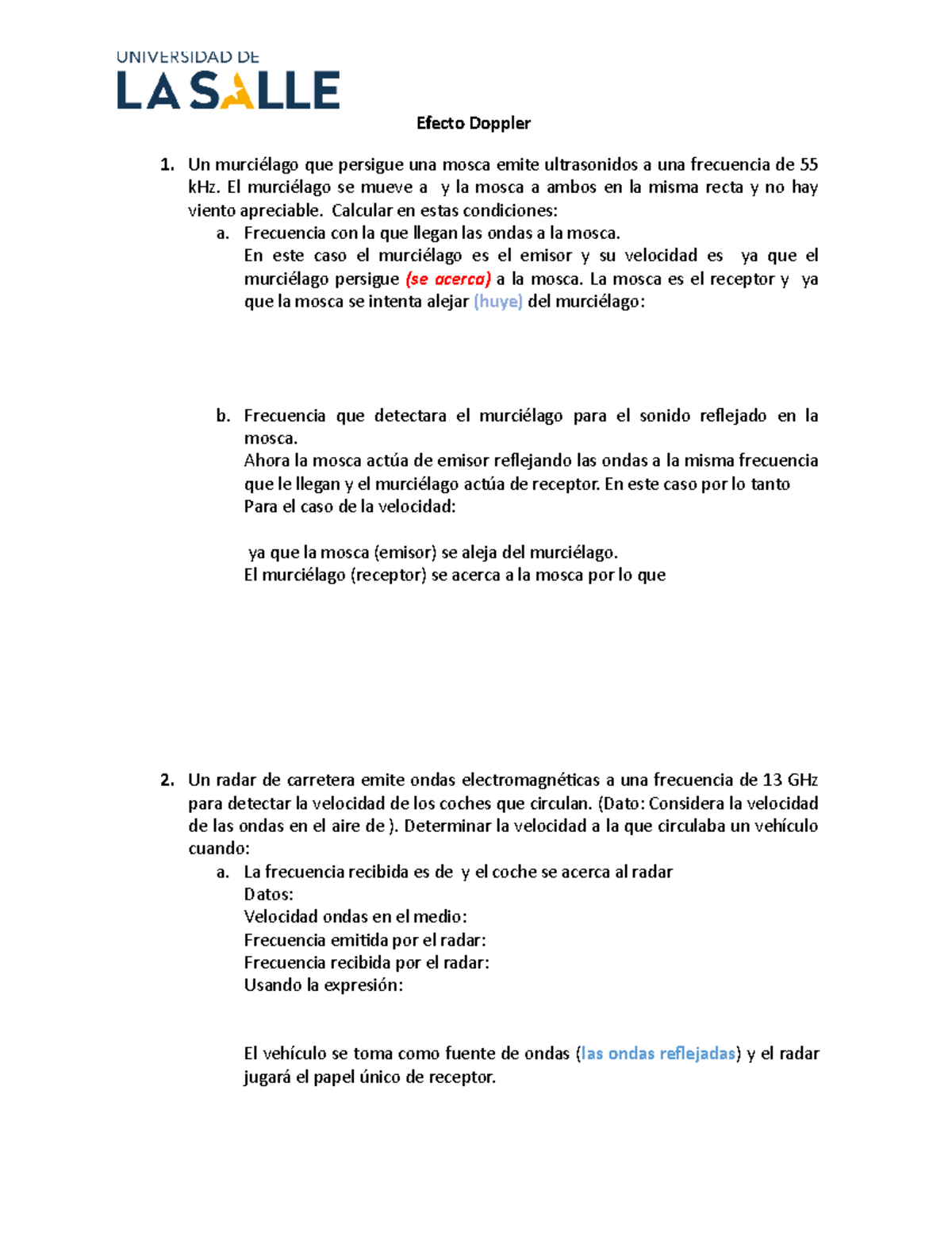 Ejercicios Efecto Doppler - Efecto Doppler 1. Un Murciélago Que ...