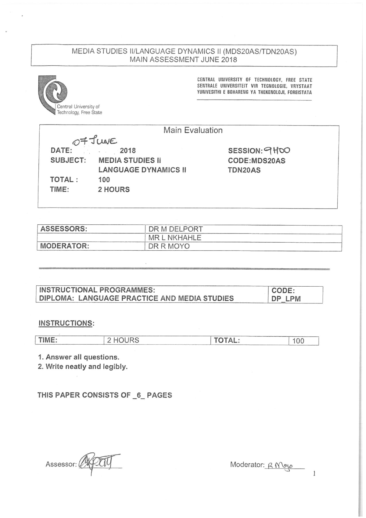 MDS20AS M S1 2018 - Previous question paper - MDS20AS - Studocu