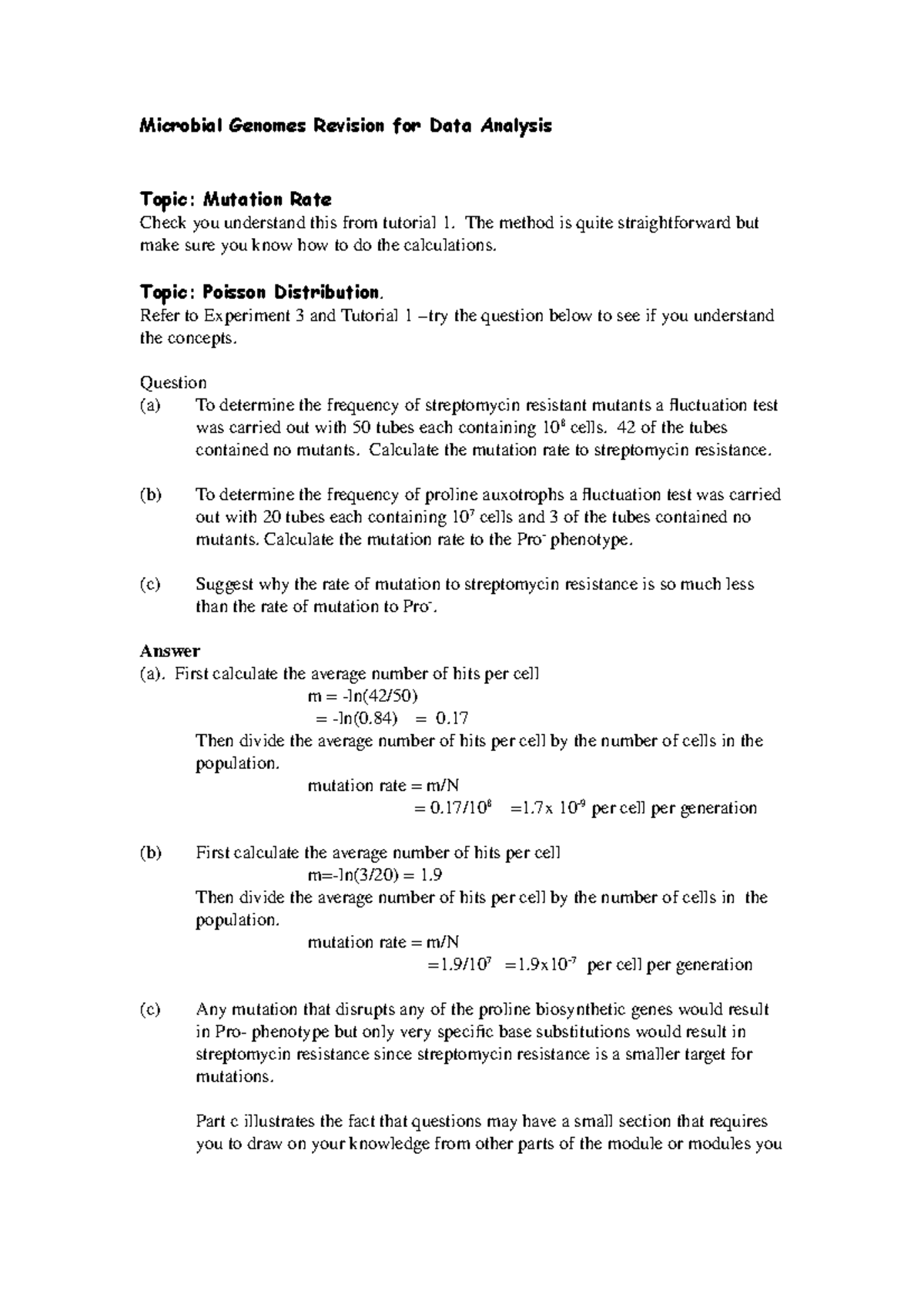 Data analysis revision - answers - Microbial Genomes Revision for Data ...