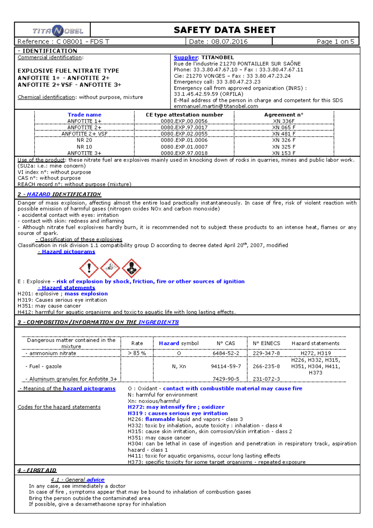 FDS ANFO - aaaaaaaaaaaaaaaaaaaaaaaaaaaa - Reference : C 08001 - FDS T ...