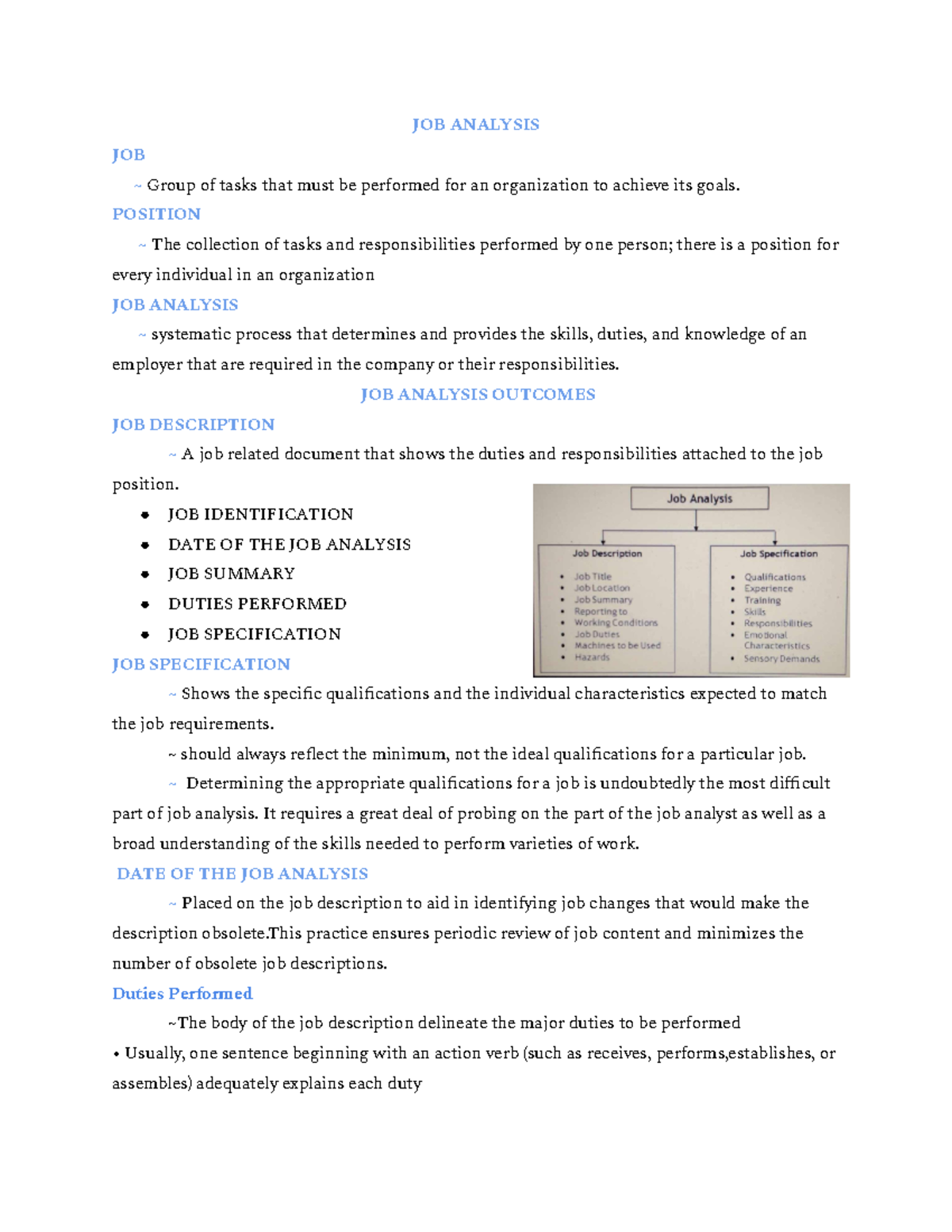 JOB- Analysis- Notes - JOB ANALYSIS JOB ~ Group of tasks that must be ...
