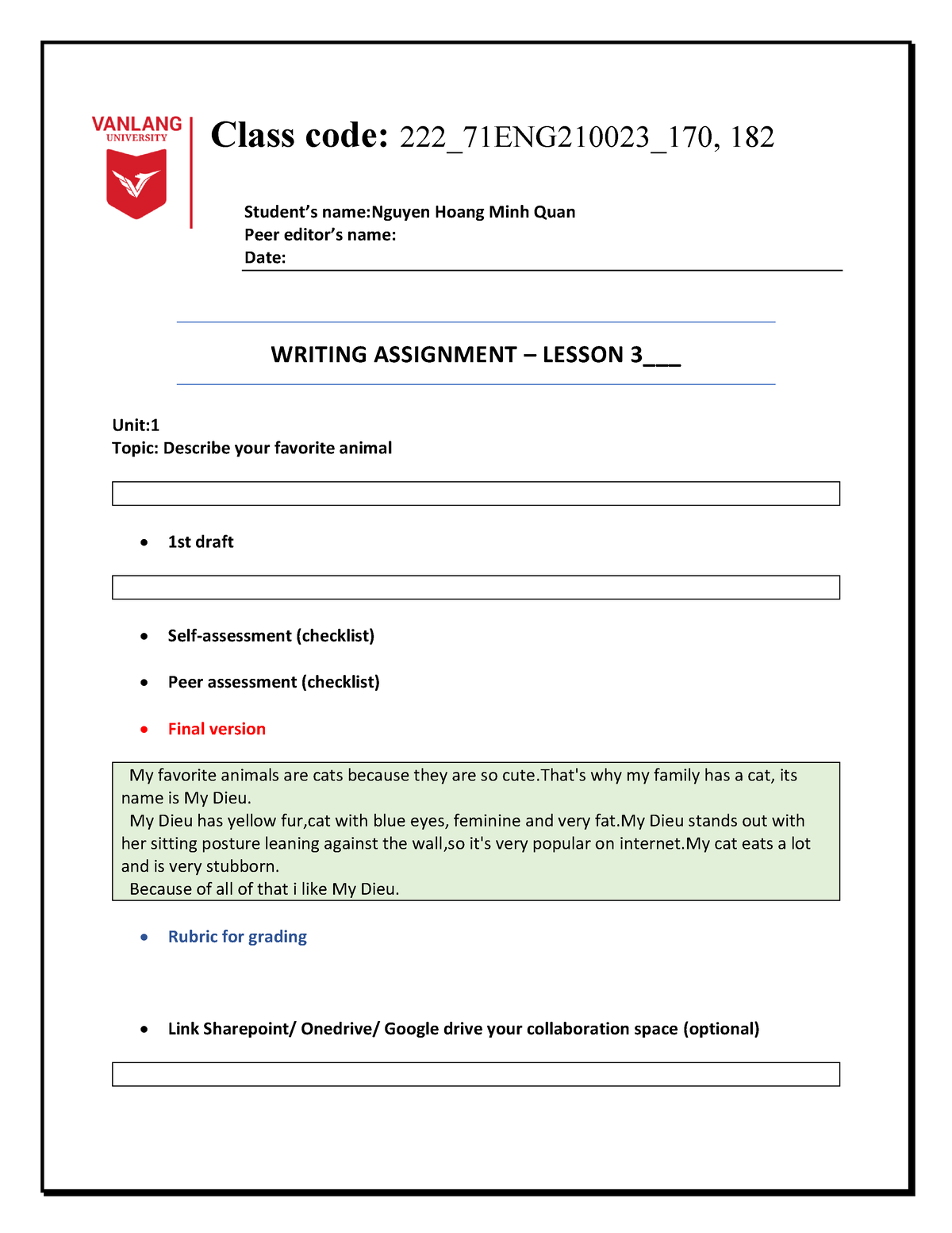 Template Writing assignment (1) - Class code: 222_71ENG210023_170 ...