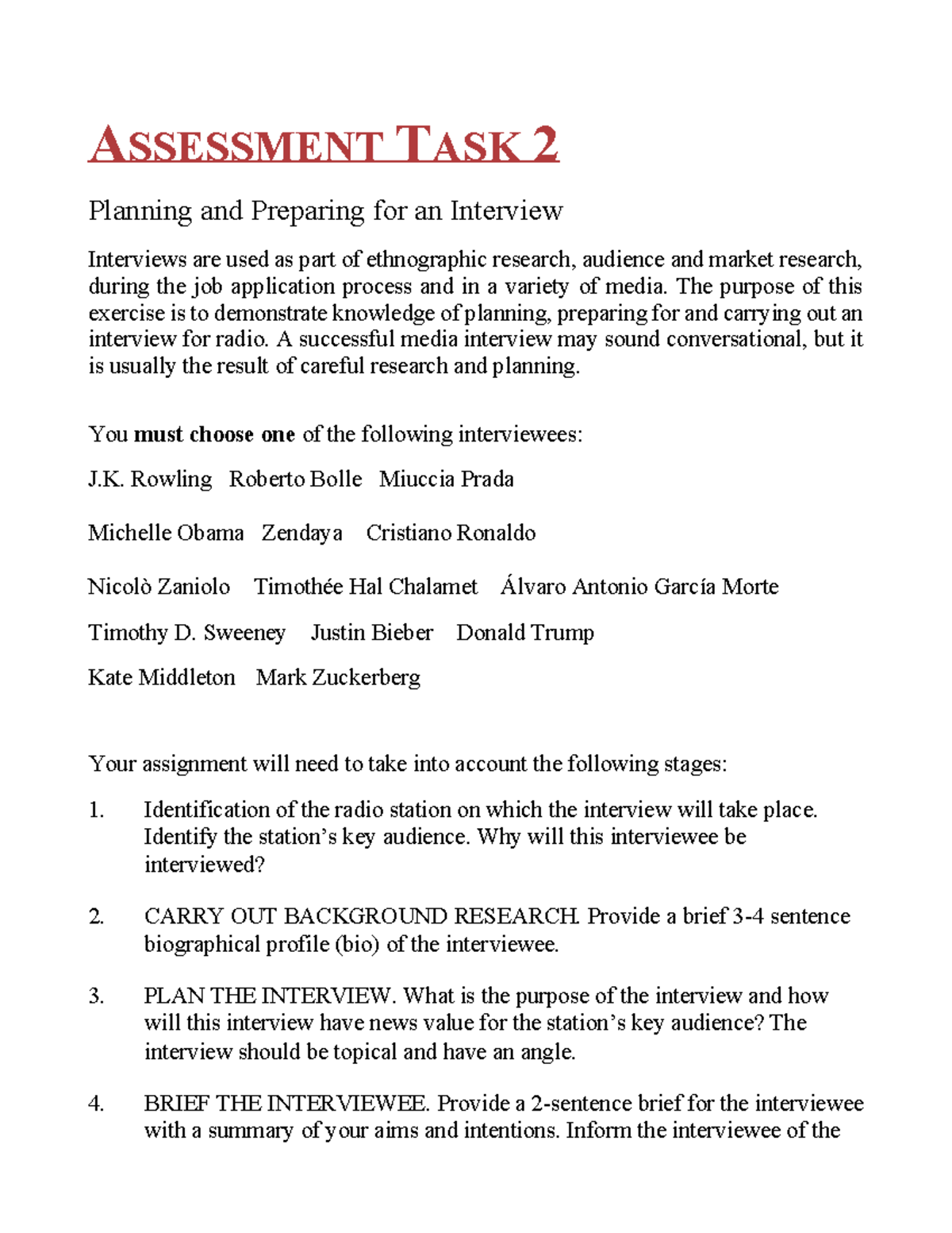 Task 2 inglese - ASSESSMENT TASK 2 Planning and Preparing for an ...