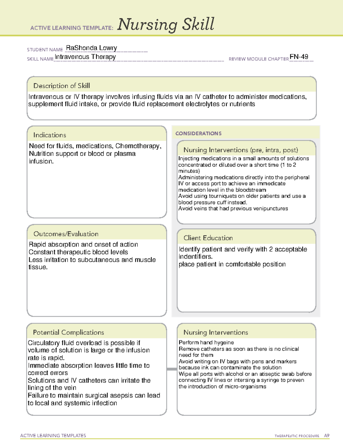 ATI Nursing Skill Template- IV Therapy - ACTIVE LEARNING TEMPLATES ...