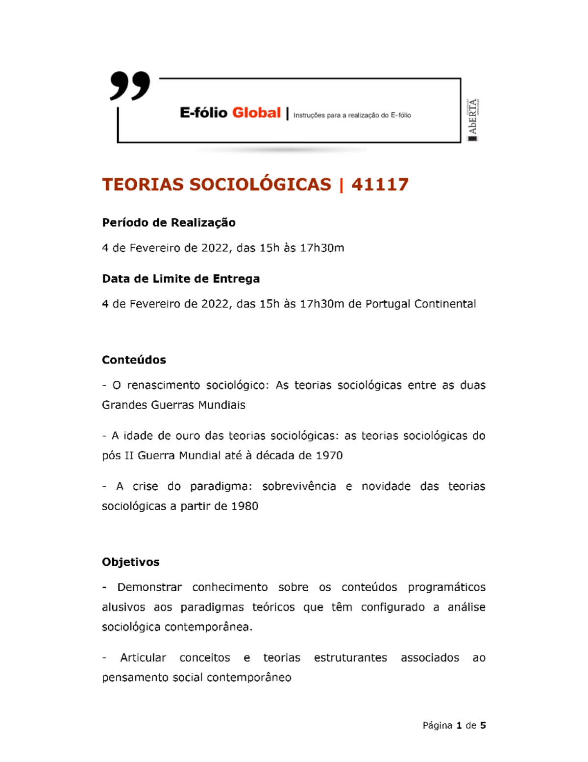 Enunciado efolio global 41117 Teorias Sociológicas Studocu