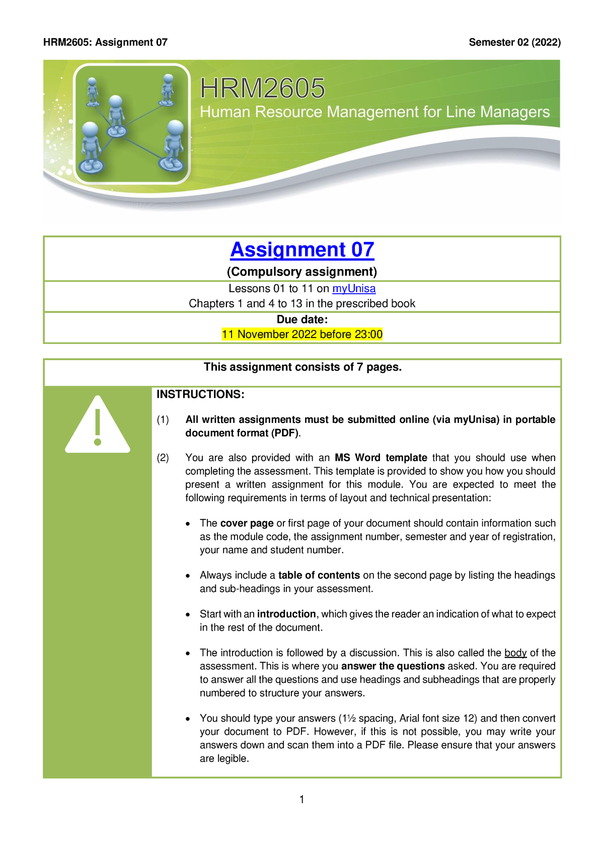 Hrm2605 Assignment 07 2022 S2 Assignment 07 Compulsory Assignment Lessons 01 To 11 On 