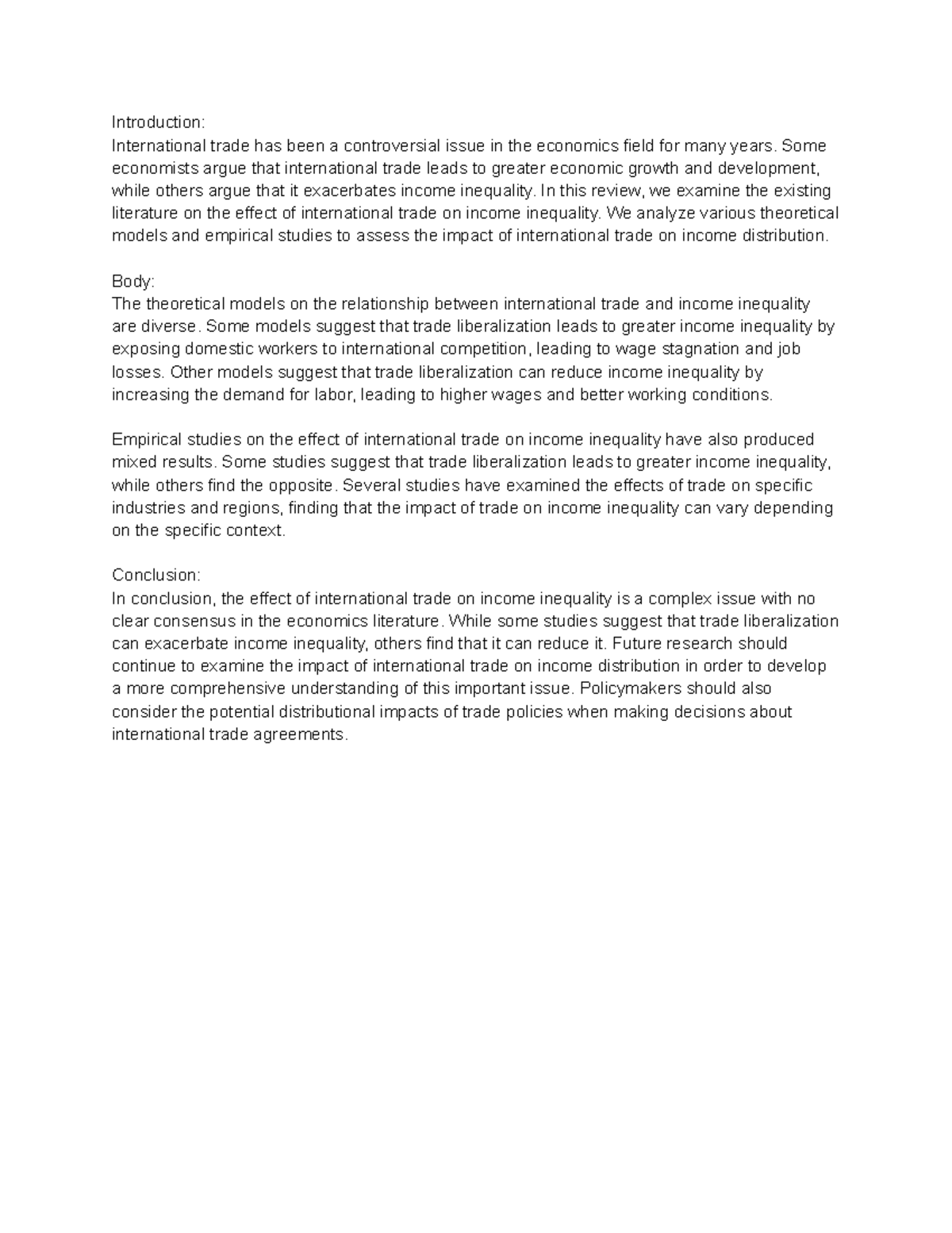 The Effect of International Trade on Income Inequality A Review of the ...