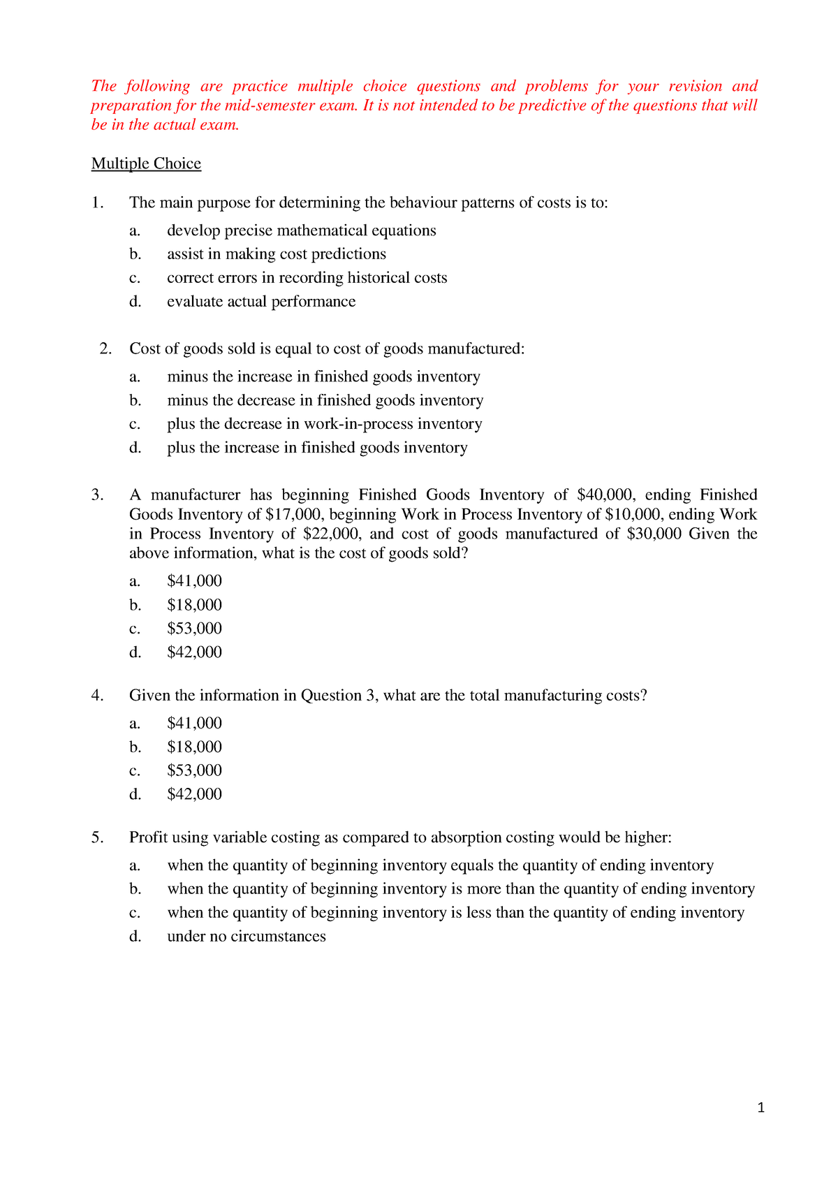 MS Practice Questions - The following are practice multiple choice ...