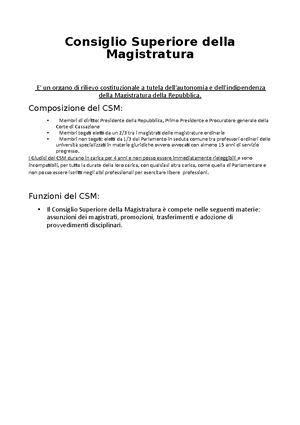Consiglio Superiore Della Magistratura E Un Organo Di Studocu