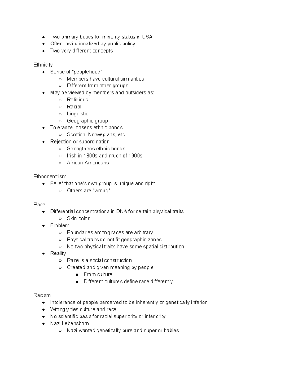 Race and Ethnicity - Lecture notes 11 - Two primary bases for minority ...