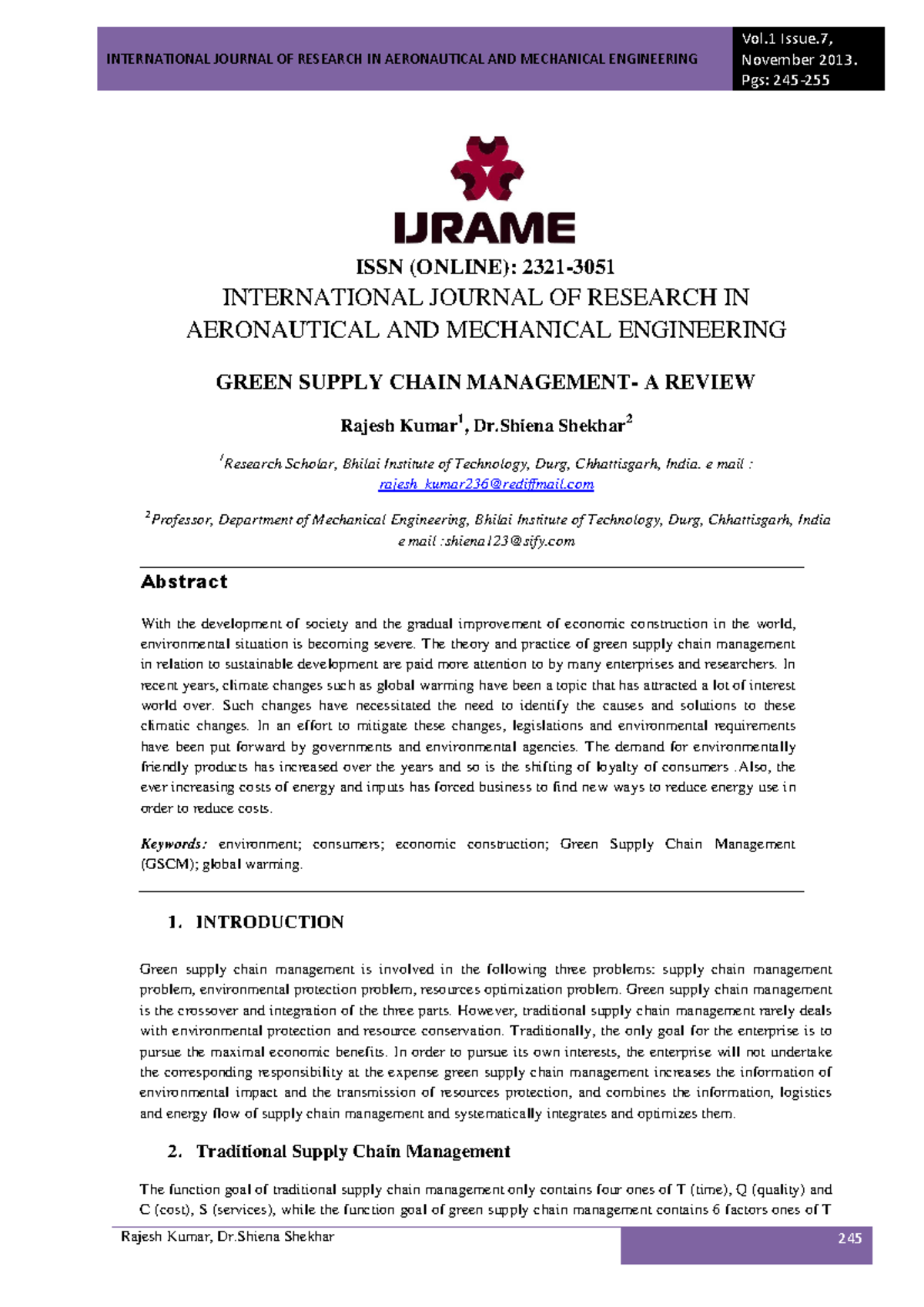 research paper on green supply chain management