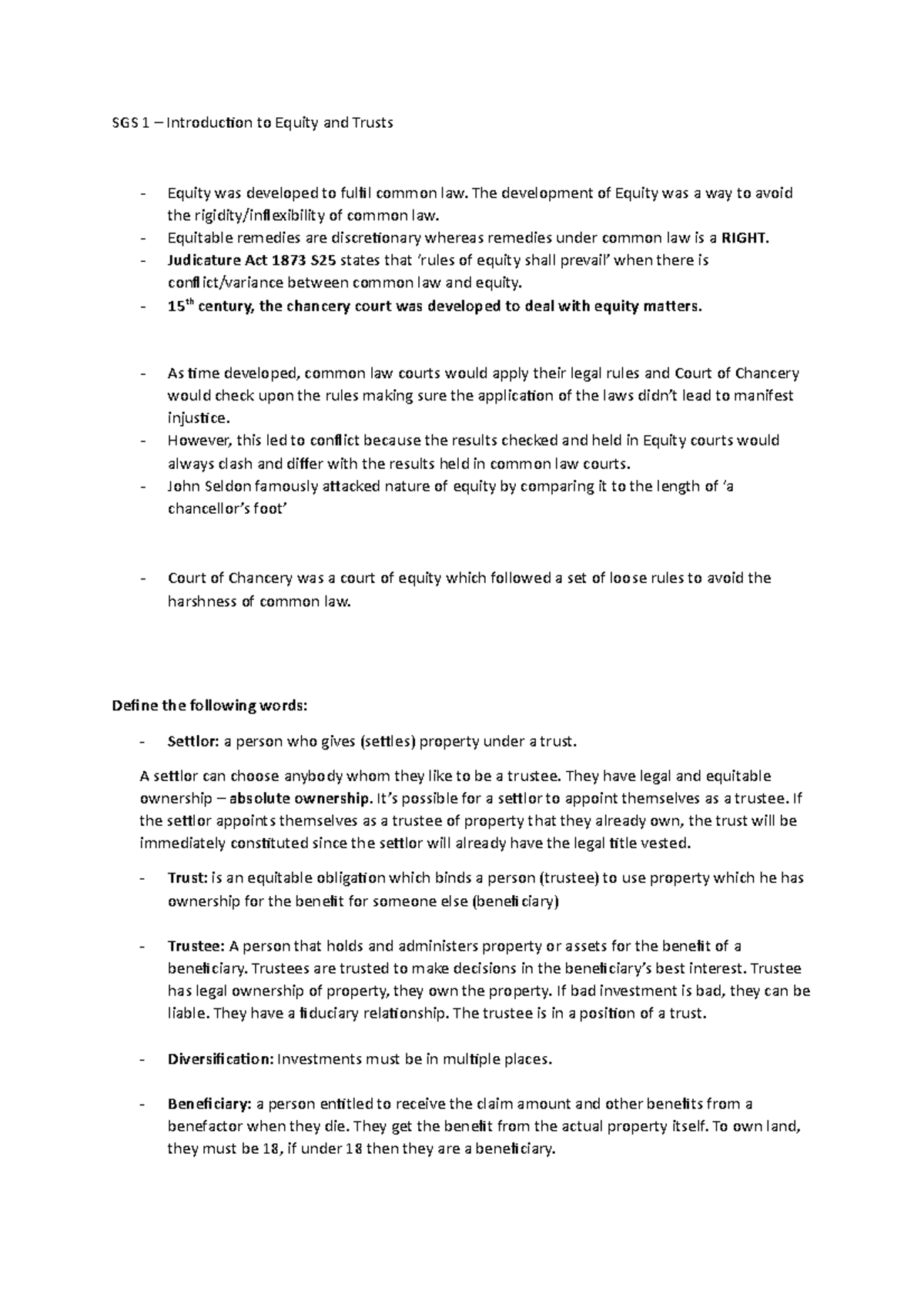 SGS 1 - Introduction to Equity and Trusts - SGS 1 – Introduction to ...